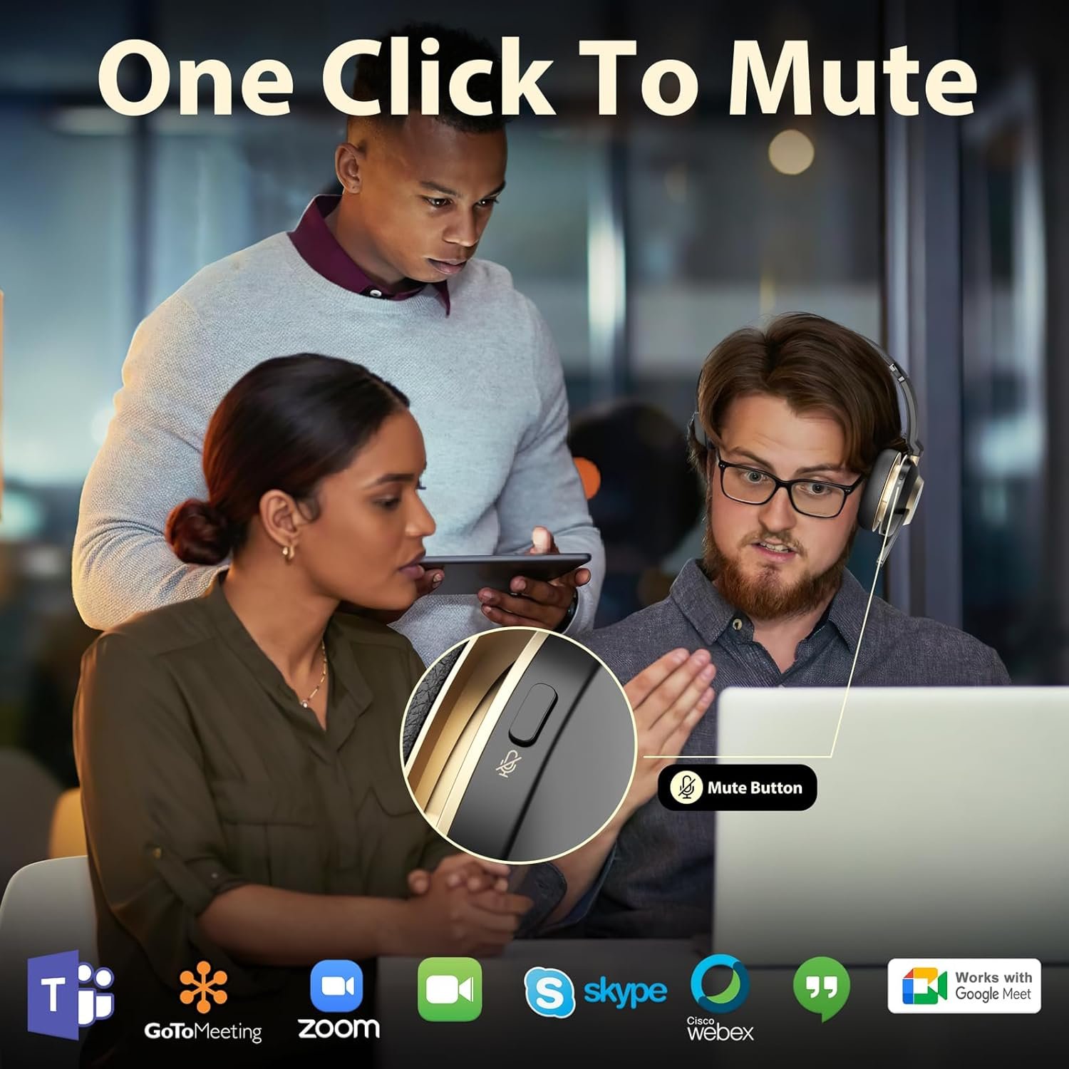 Wireless Headset, QCC V5.3 Bluetooth Headset with Mic Noise Canceling & USB Dongle, 45Hrs Talk Time Headset with Mute, Wireless Headset with Mic for Work /Office/Computer/Laptop/Call Center/Zoom/Teams - Image 5