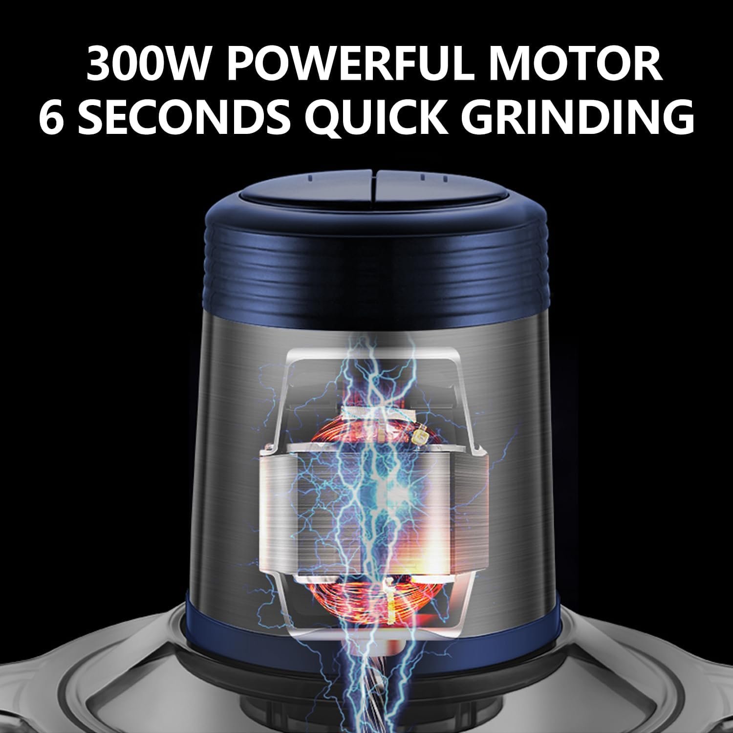 Food Processor- Electric Meat Grinder and Food Chopper With 2 Bowls (8 Cup+ 8 Cup) with Powerful 300W Copper Motor- Includes 2 Sets of Bi-Level Blades for Meat Vegetables Fruits and Baby Food (Blue) - Image 7