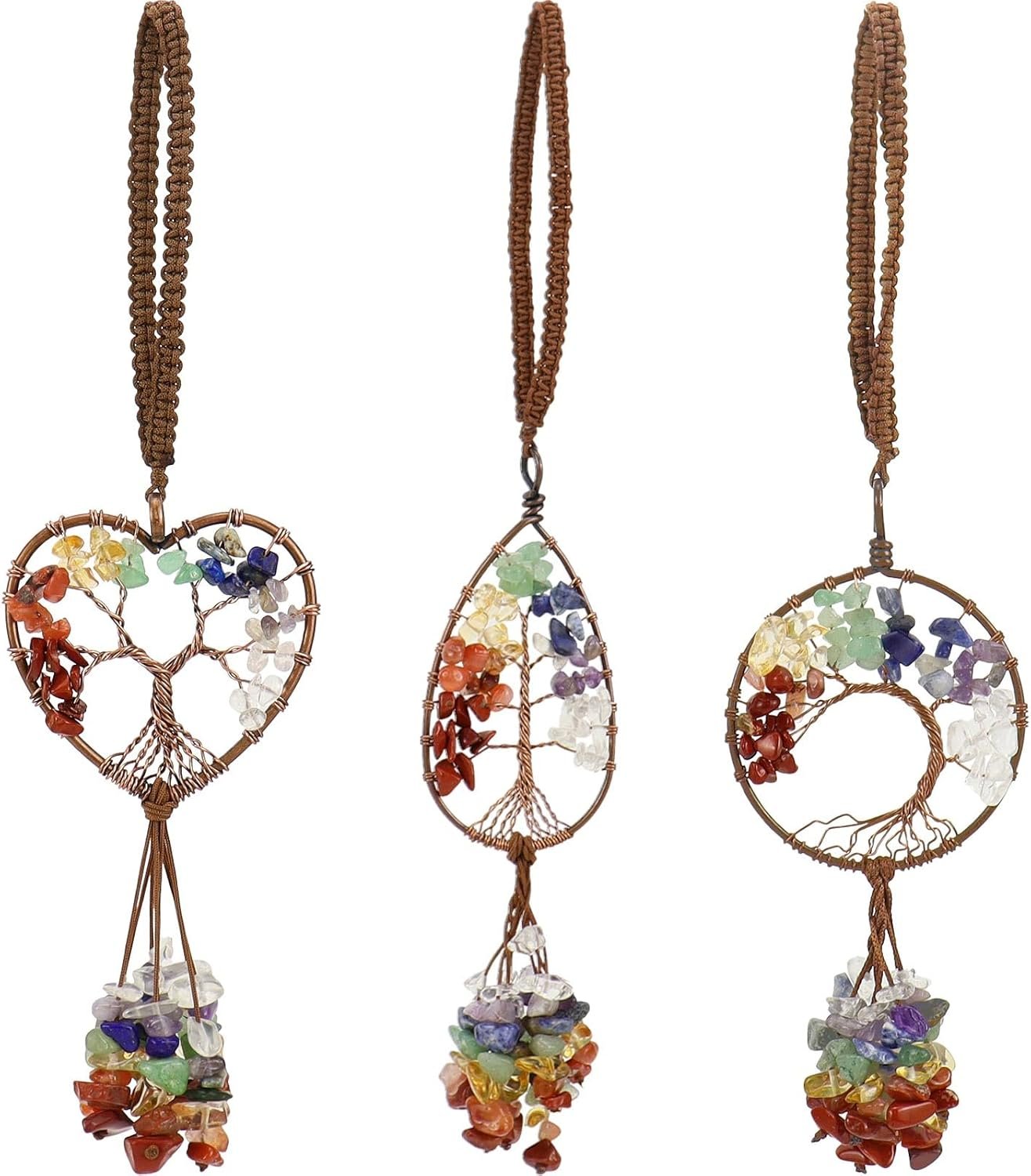 3 PCS Healing Crystals Tree of Life Hanging Ornaments, 7 Chakra Family Walls, Windows, Backpacks, Car Mirrors Hanging Accessories, Meditation Yoga Accessories - Image 2