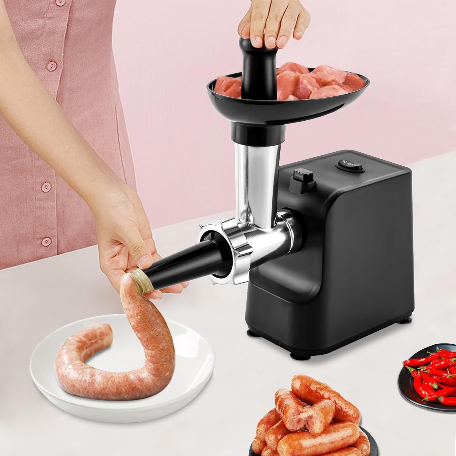 CNCEST Electric Meat Grinder,Electric Grinder 1000W For Meat with Attachments Sausage Maker,Stainless Steel Juicer,3 Grinding Plates Meat Grinder for Home Kitchen (black) - Image 3