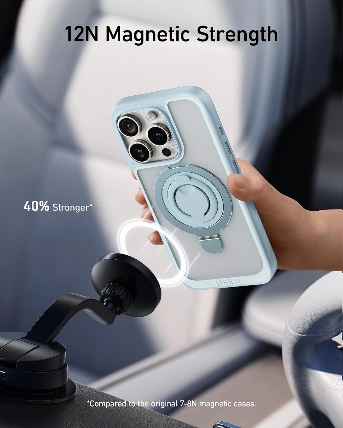 Anker Magnetic Ring Stand for iPhone 15 Pro Max Case, Silicone Finger Ring Grip Stand Holder, Military Grade Drop Tested, Compatible with MagSafe, Built in Kickstand, Soft Edge Anti-Fingerprint, Black - Image 5