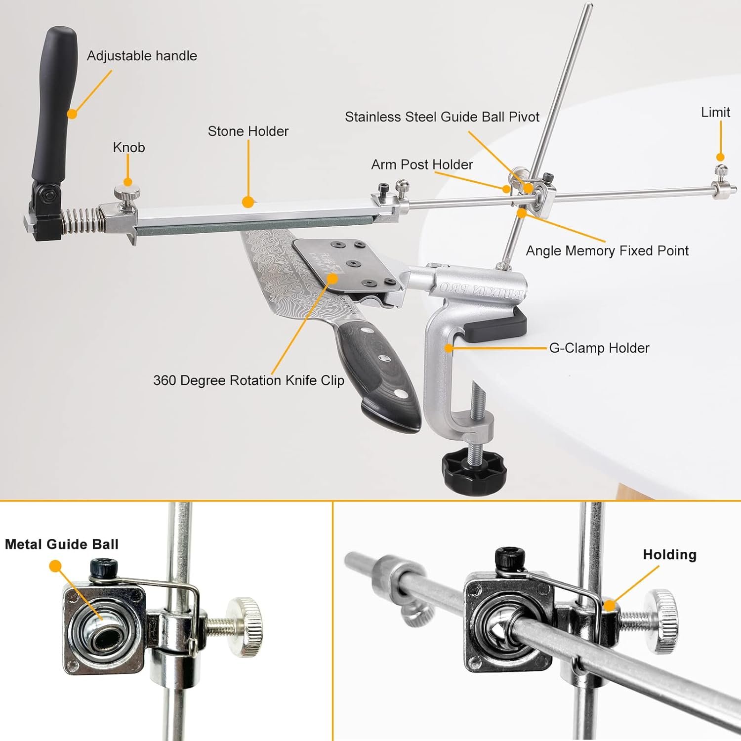 RUIXIN PRO RX-008 Kitchen Knife Sharpener System with 10 Whetstones, 360° Rotation Flip Design, Fixed Angle Stainless Steel Professional Chef Knife Sharpening Kit Fine Grinding Polishing Tool - Image 4