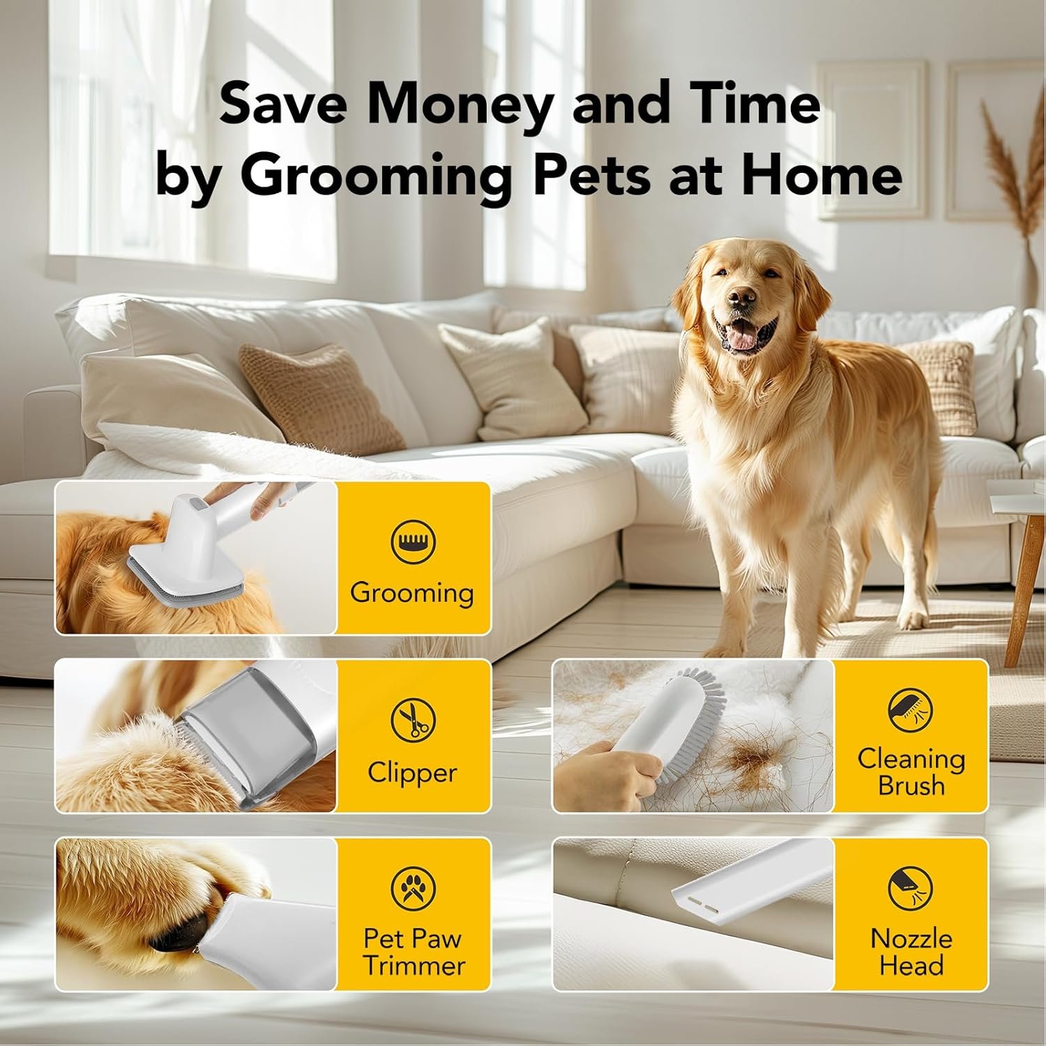 Dog Grooming Vacuum, 5 Suction Levels Dog Grooming Kit with Dog Paw Trimmer, 2L Dust Cup, Dog Brush Vacuum with 6 Pet Grooming Tools for Shedding Pet Hair at Home, Low Noise - Image 5