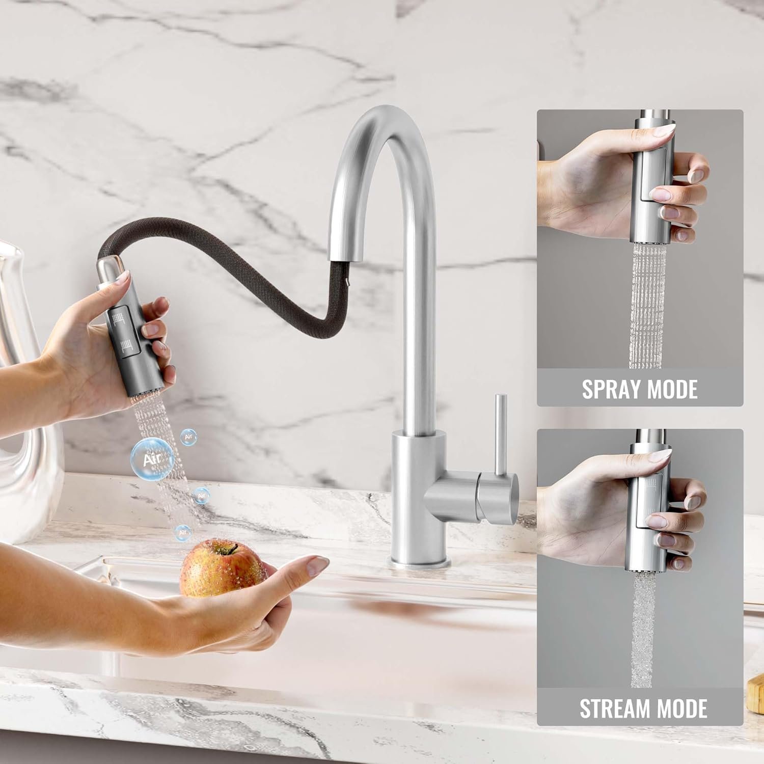 TRE Home Kitchen Faucets, Kitchen Faucet with Pull Down Sprayer, Kitchen Sink Faucet, RV Faucets Kitchen, Utility Sink Faucet with Sprayer, Laundry Sink Faucet (Brushed Nickel) - Image 5