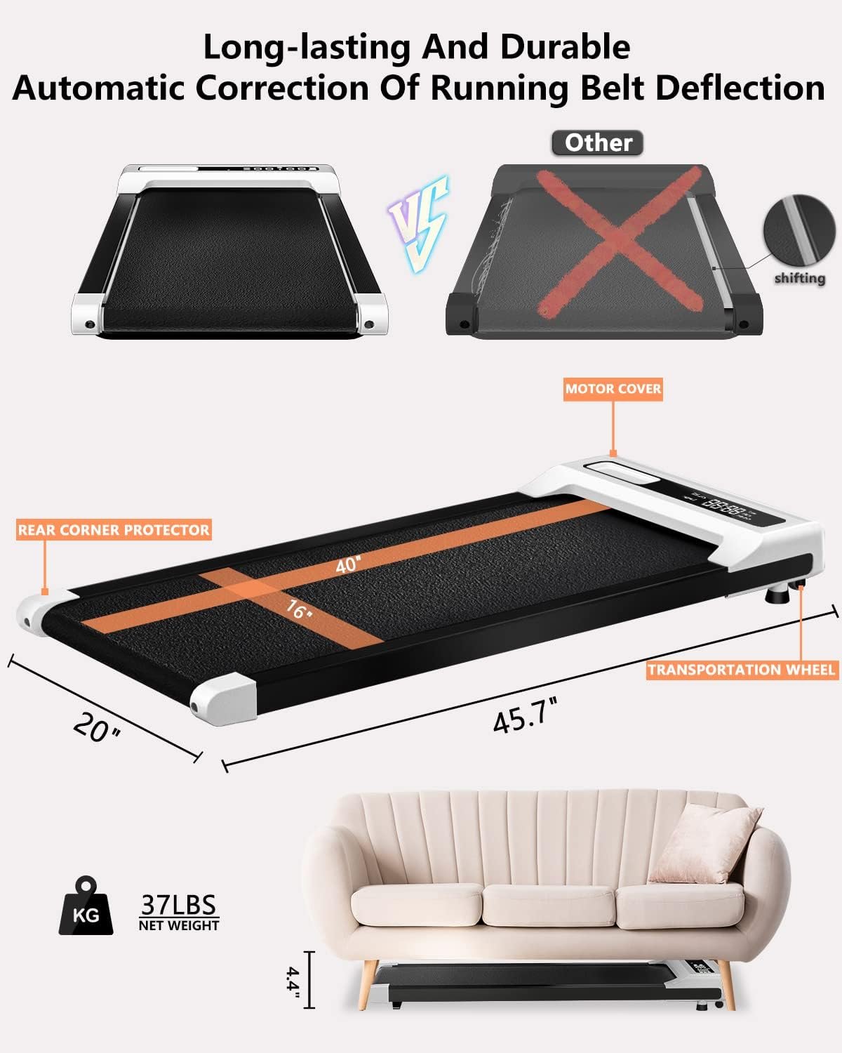 Walking Pad 2 in 1 for Walking and Jogging, Under Desk Treadmill for Home Office with Remote Control, Portable Walking Pad Treadmill Under Desk, Desk Treadmill in LED Display - Image 3