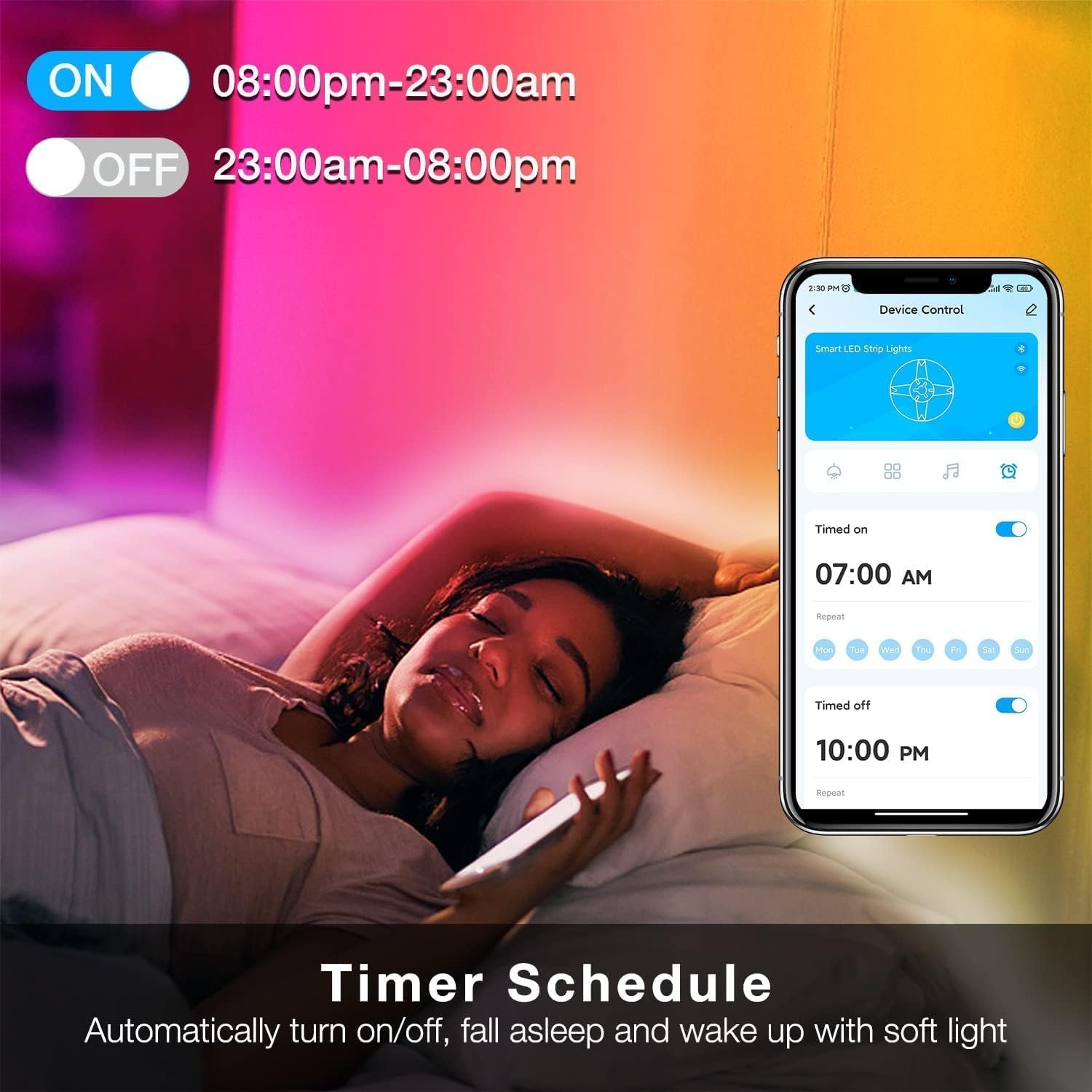 DAYBETTER 100 ft Smart WiFi Led Lights, Led Strip Lights Work with Alexa and Google Assistant, App Voice Remote Control Music Sync Color Changing RGB Strip Lighting for Bedroom Room Decor, 50 ft *2 - Image 6