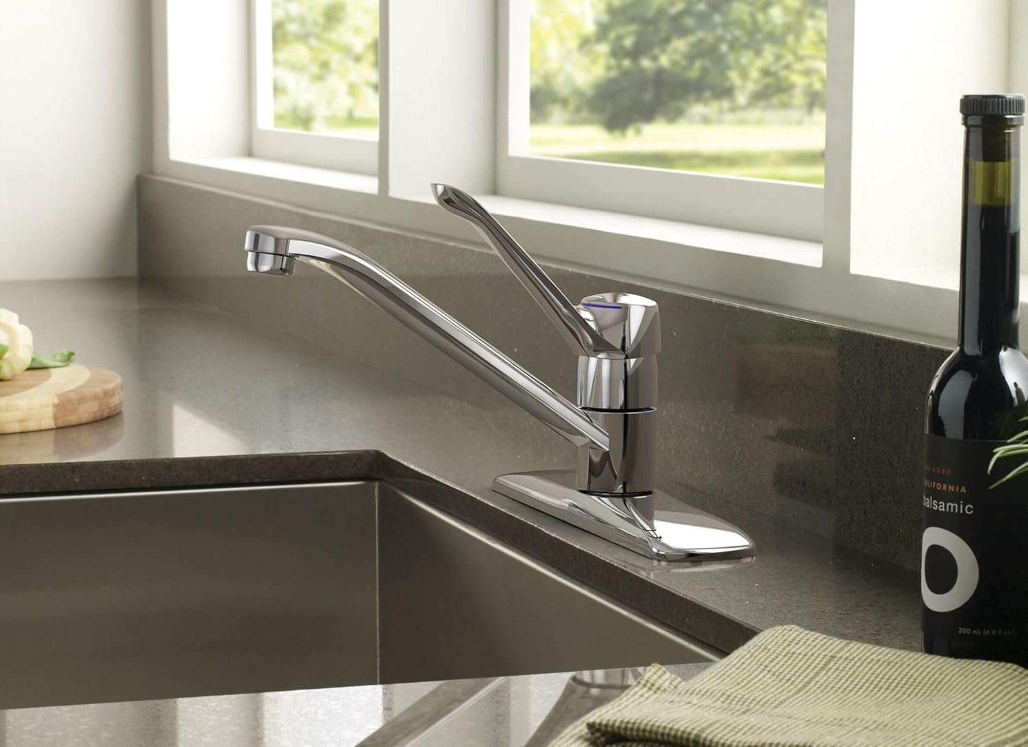 Moen Chateau Chrome One-Handle Low Arc Kitchen Faucet for 3-Hole Sinks, 7425 - Image 3