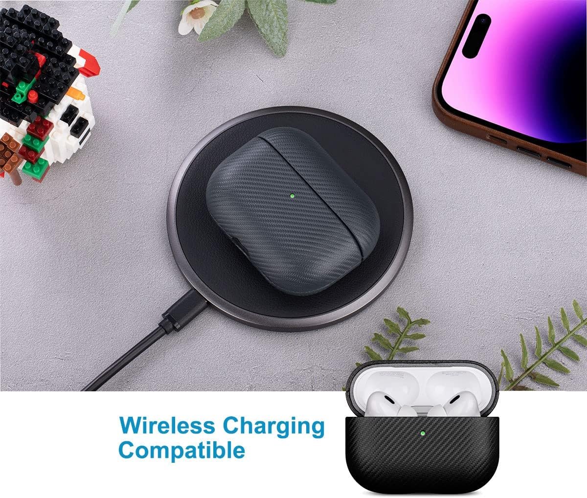 LOPIE AirPods Pro Case Cover (Not for AirPods Pro 2nd Gen), Handmade AirPods Pro 1st Generation Case Protective Cover, Carbon Fiber Style Vegan Leather Case for Men/Women - Black - Image 8