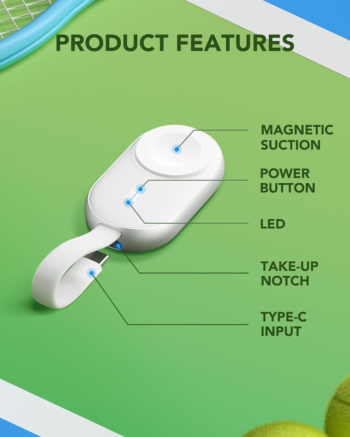 VRURC Portable Charger for Apple Watch, 1200mAh Portable Watch Charger,Magnetic Keychain Wireless Power Bank Watch Charger for iWatch Series 8/UItra/7/6/SE/5/4/3-Black - Image 6