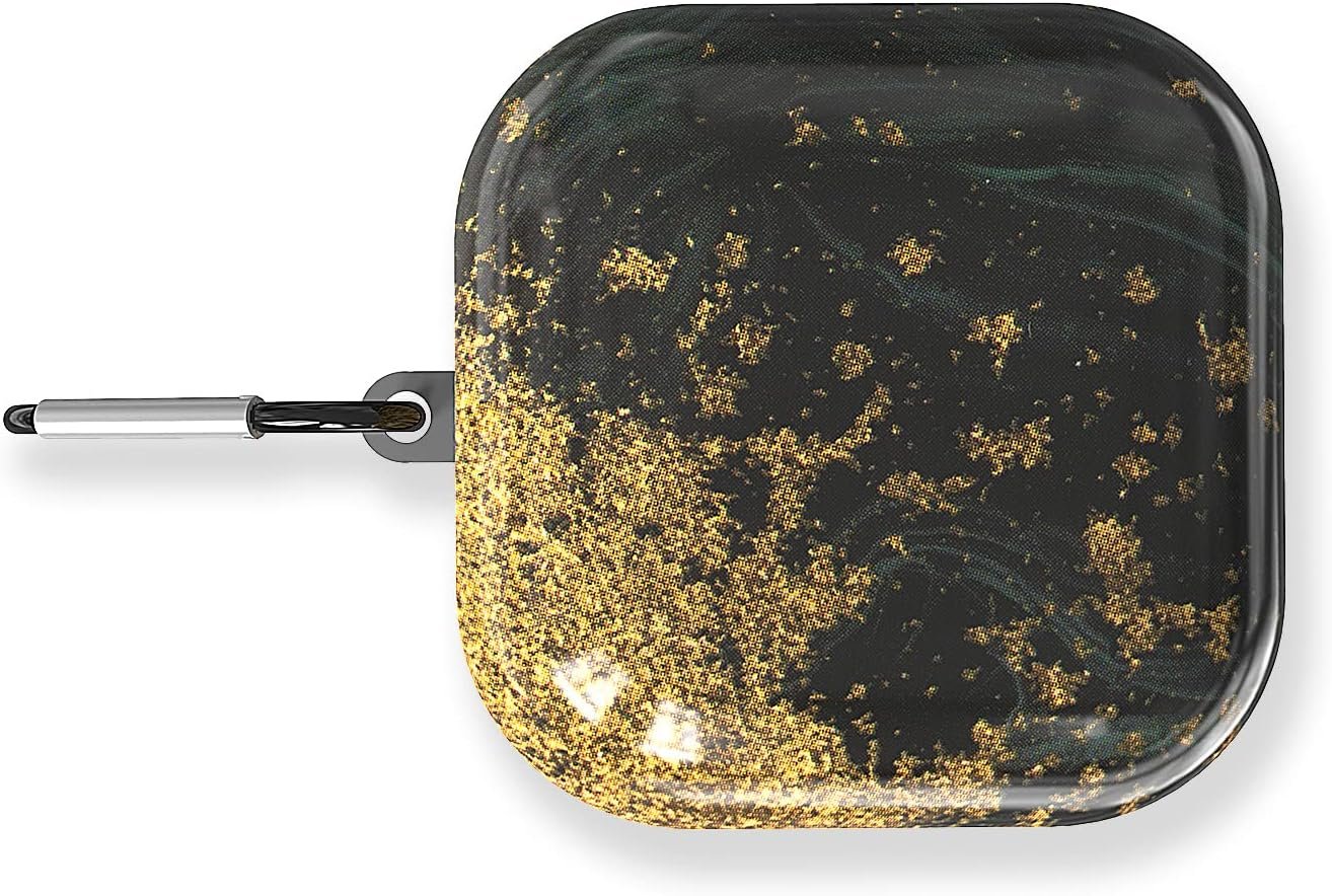 Geekria PC Case Cover Compatible with Beats Powerbeats Pro True Wireless Earbuds, Earphones Skin Cover, Protective Carrying Case with Keychain Hook, Charging Port Accessible (Marble Black Gold) - Image 2