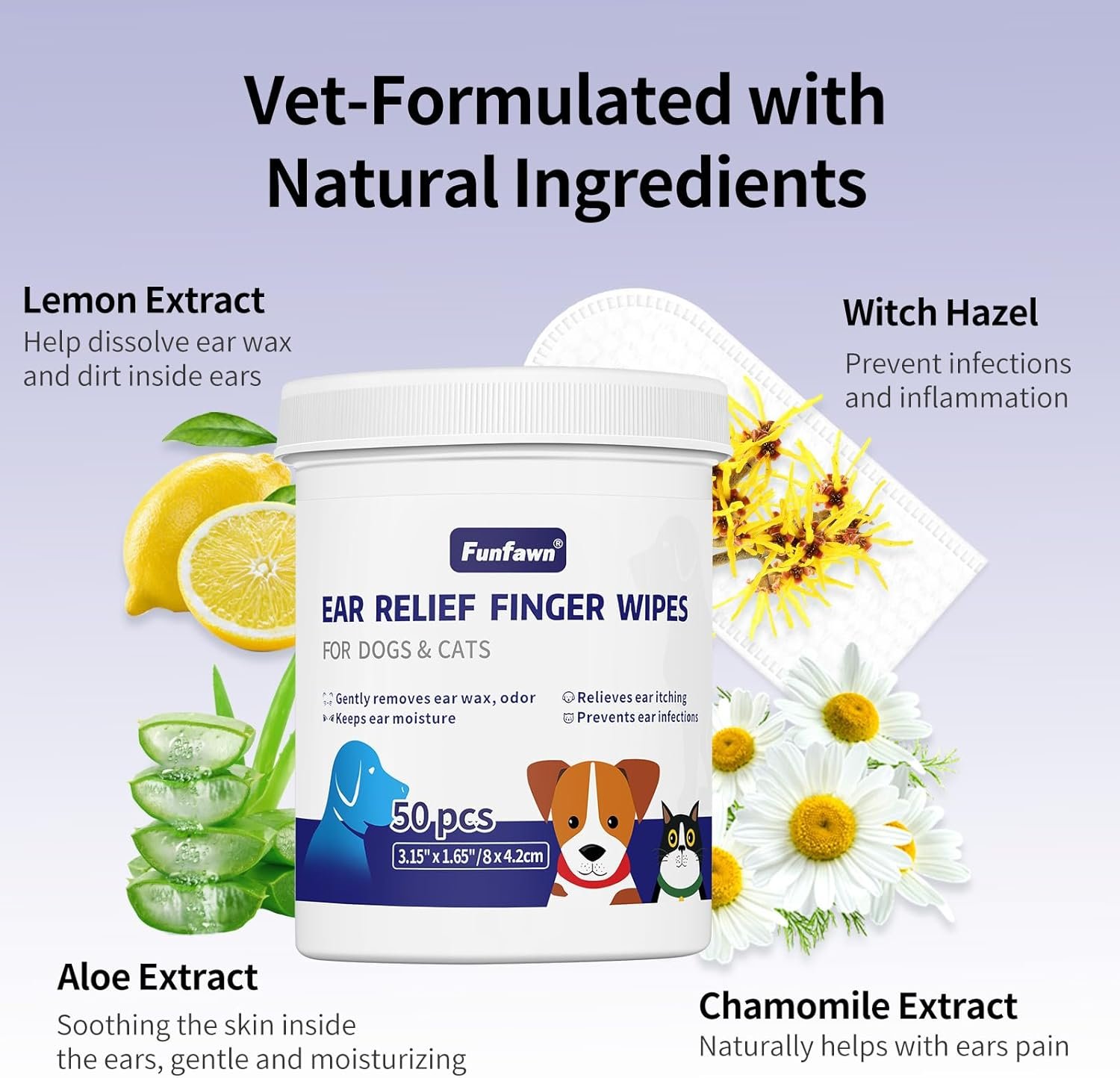 Pet Ear Relief Finger Wipes for Dogs & Cats - Disposable Dog Ear Cleaner Wipes - Remove Wax Dirty and Odor - Relieve Ear Itching and Inflammation - Safe Natural Ingredients - 50 Count - Image 4