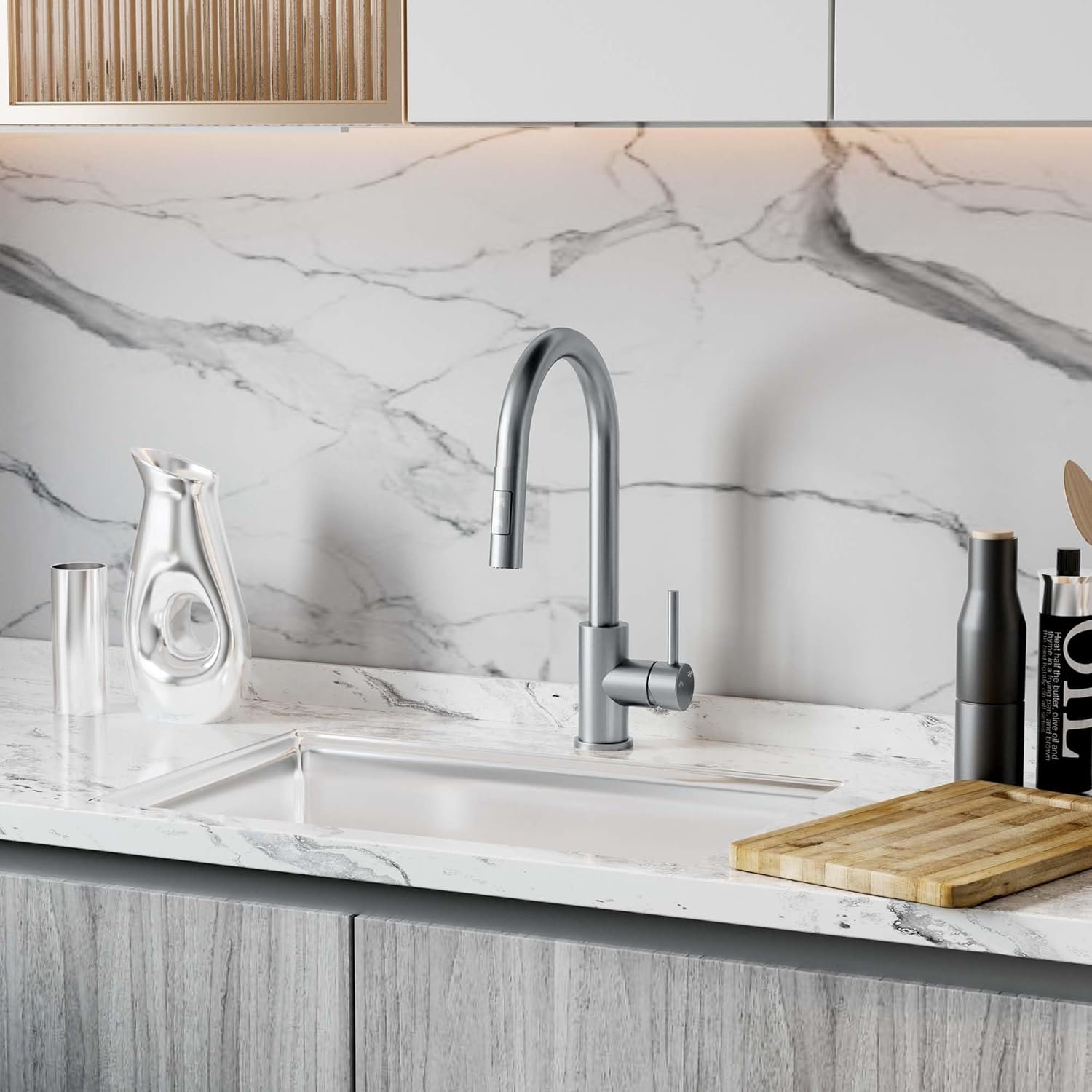 TRE Home Kitchen Faucets, Kitchen Faucet with Pull Down Sprayer, Kitchen Sink Faucet, RV Faucets Kitchen, Utility Sink Faucet with Sprayer, Laundry Sink Faucet (Brushed Nickel) - Image 3