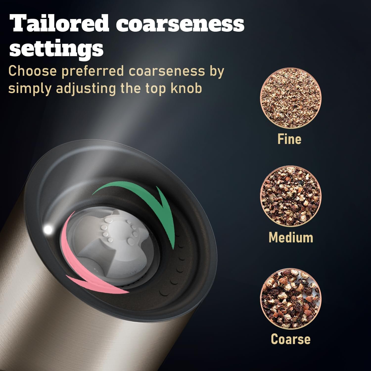 Electric Salt and Pepper Grinder Set with Adjustable Coarseness, LED Light and a Bamboo Base – Rechargeable Stainless Steel Spice Grinder for Kitchen - Automatic Salt and Pepper Shakers - Image 5