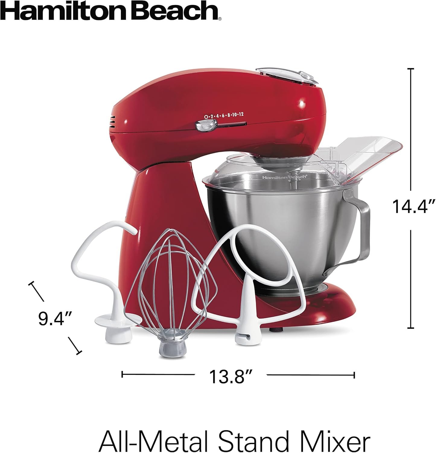 Hamilton Beach All-Metal 12-Speed Electric Stand Mixer, Tilt-Head, 4.5 Quarts, Pouring Shield, Red - Image 9
