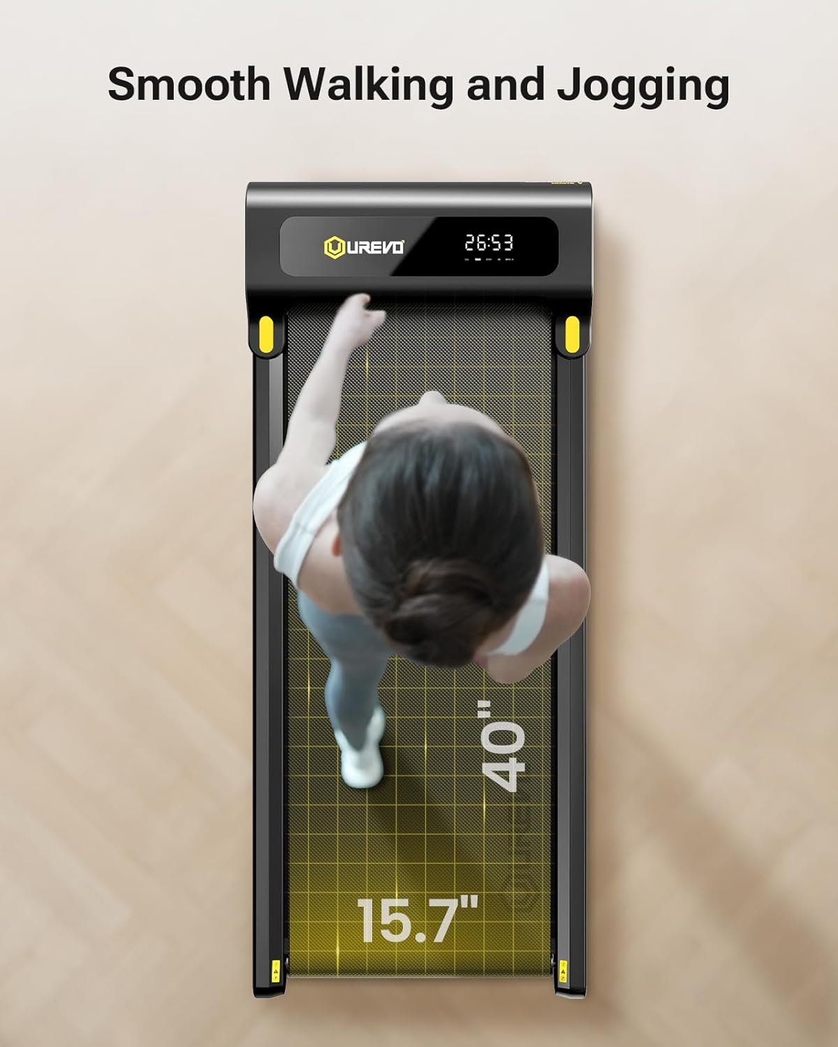 UREVO Under Desk Treadmill, Walking Pad Treadmills for Home, Portable Walking Treadmill 2.25HP, Walking Jogging Machine with 265 lbs Weight Capacity Remote Control LED Display - Image 7