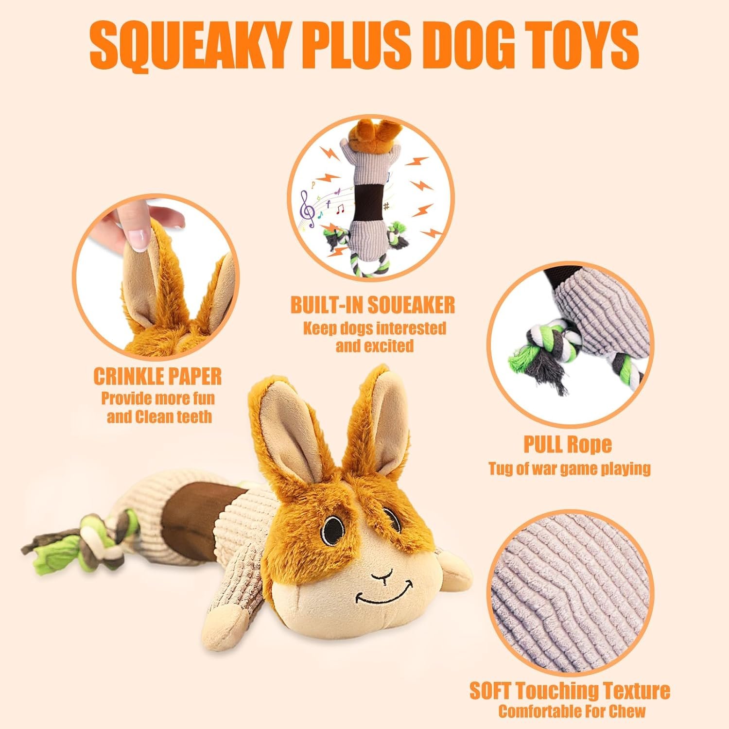 Squeaky Dog Toys Large Dog, Plush Dog Toy for Aggressive Chewers Dog Toys with Crinkle Paper and Squeaker Tug of War Dog Toys - Image 6