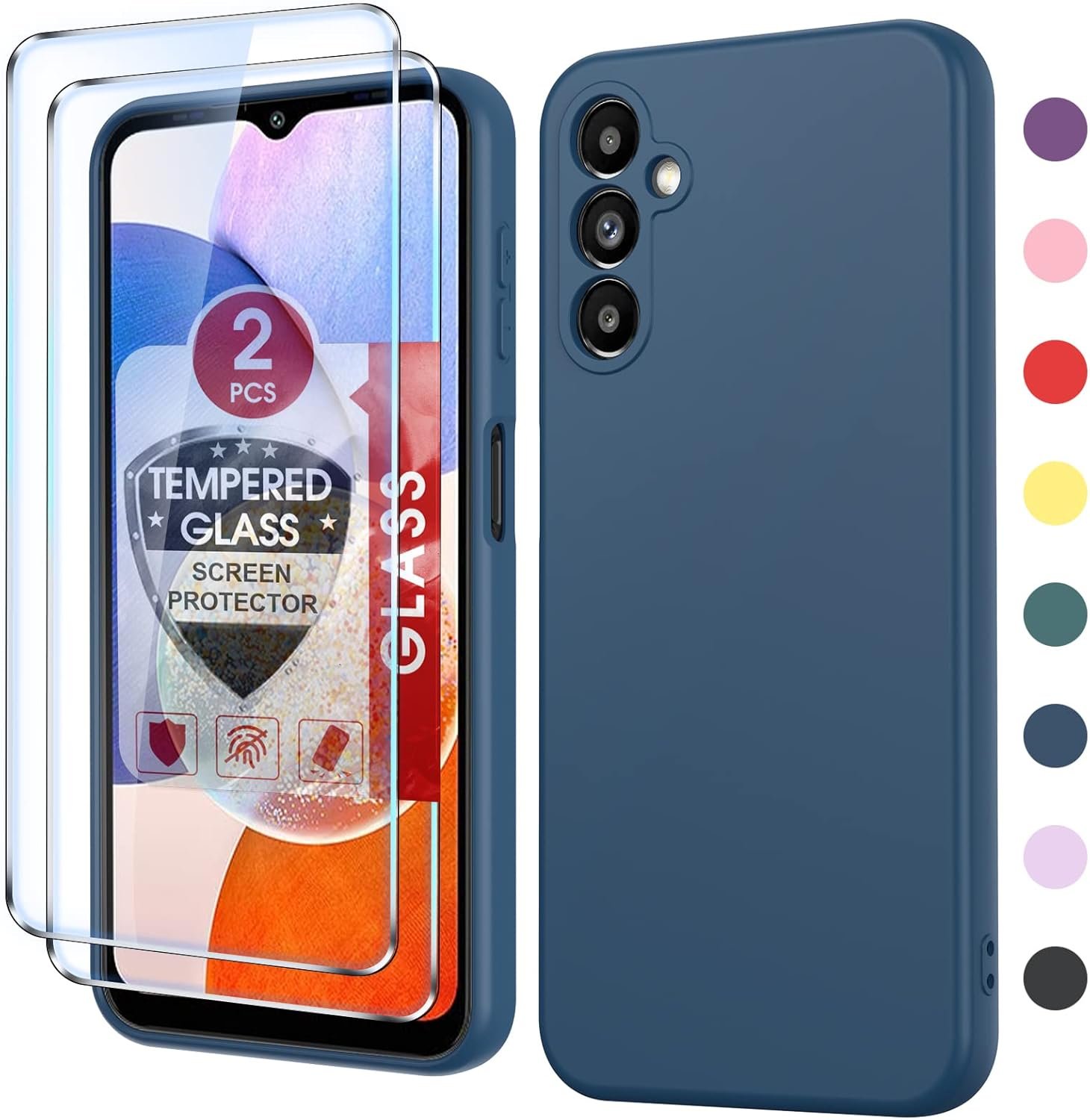 LeYi for Samsung A14 5G Case: Galaxy A14 Case with 2 Pack Tempered Glass Screen Protector for Women Men, Liquid Silicone Slim Silky-Soft Protective Phone Case Galaxy A14 5G, Blue - Image 2