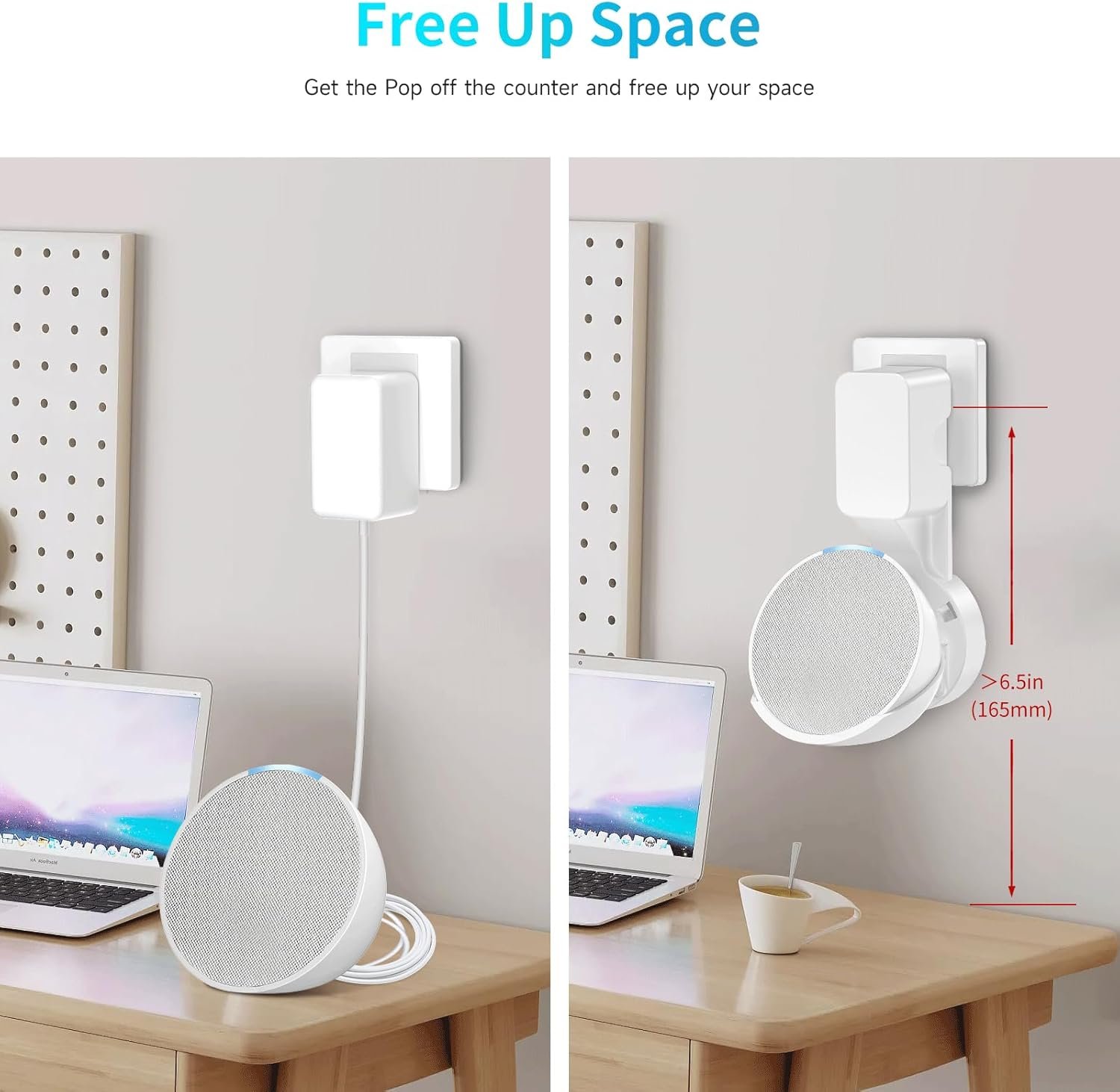 Wall Mount Holder for Echo Pop, Outlet Hanger Stand for Echo Pop, Built-in Cable Management, White - Image 4