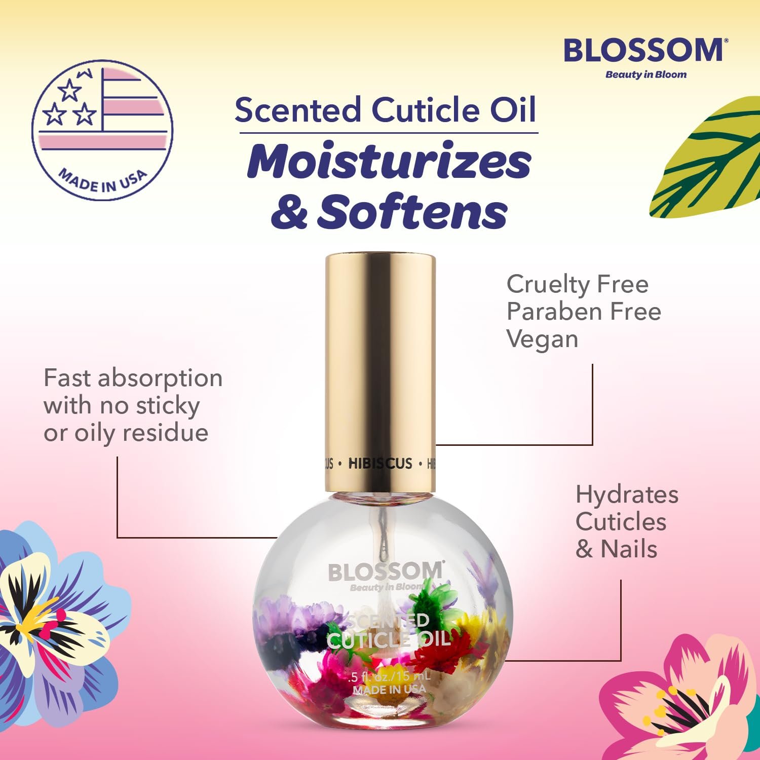 Blossom Scented Cuticle Oil, Infused with Real Flowers, Hydrating, Moisturizing, Strengthening, Made in USA, 0.5 fl. oz, Hibiscus - Image 7