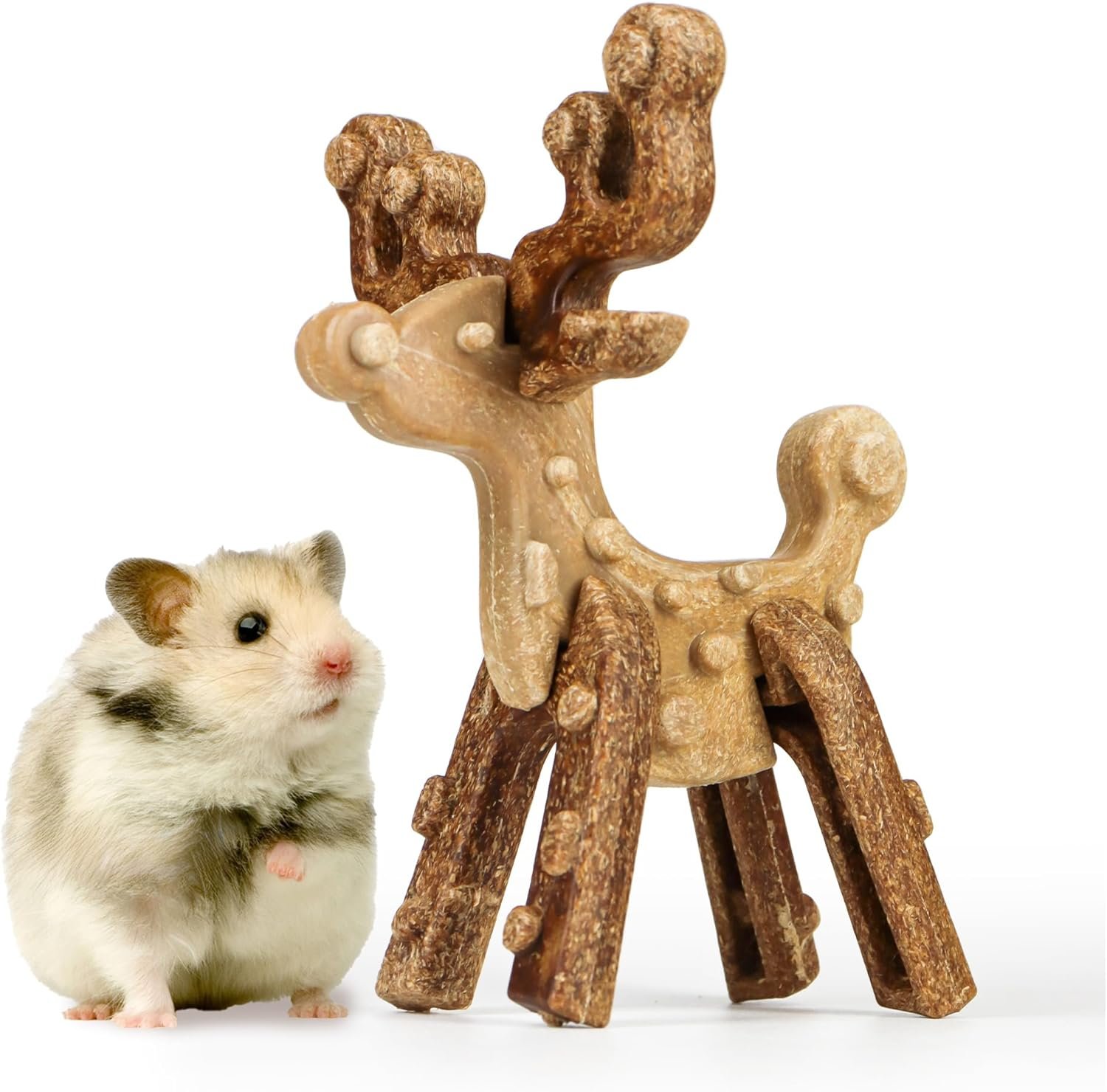 Christmas Reindeer Small Animal Chew Toy for Teeth, Natural Edible Chew Boredom Breaker for Guinea Pig Hamster Gerbil Chinchilla Rat Teeth Grinder Habitat Enrichment Toy - Image 2