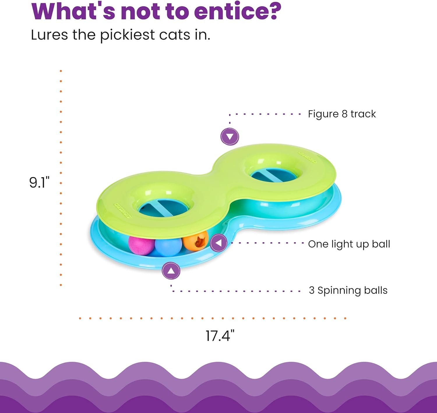 Catstages Infinity Ball Track for Cats with Two Balls, Including One Light-Up Ball, Figure-8 Shaped Cat Ball Track Compatible Topper Toys, Green - Image 4