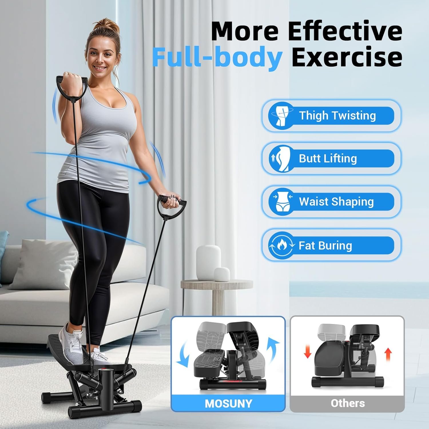 Steppers for Exercise at Home, Mini Stepper with Resistance Bands Full Body Workout Adjustable Heigh Stair Stepper for Home Twist Stepper with 350lbs Loadingt Capacity (with Mat) - Image 3