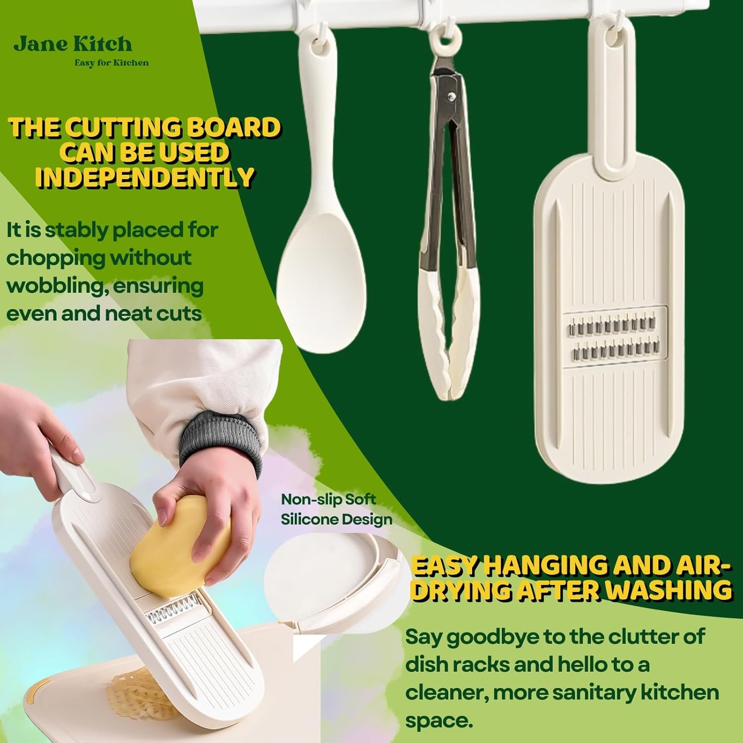 10 Jane Kitch Safe Mandoline Slicer for Kitchen, 6 in 1 Multi Purpose Vegetable Slicer Veggie Slicer Cutter, Potato Slicer, Vegetable Chopper Veggie Chopper with Container and Lid for Salad - Image 8