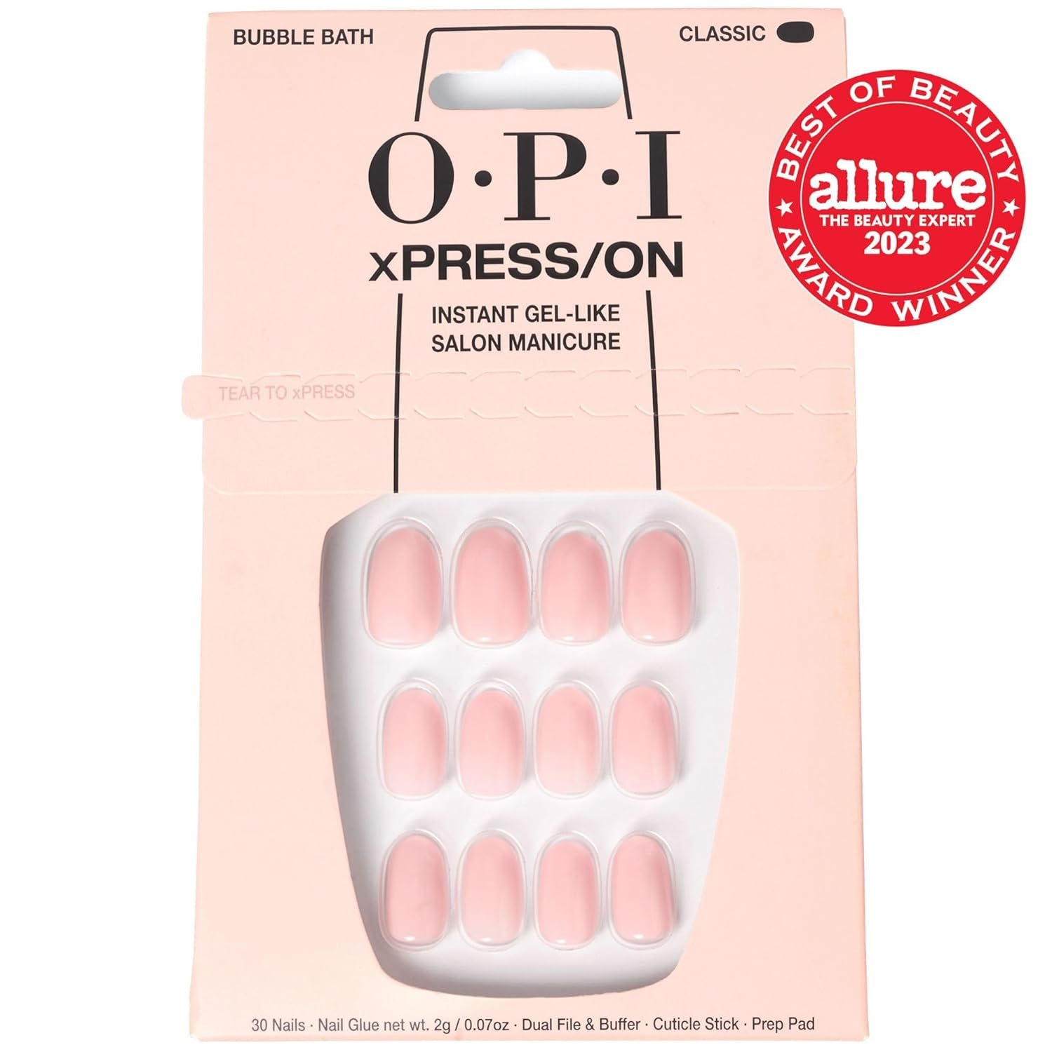 OPI xPRESS/ON Bubble Bath | Nude Pink Short Round Press On Nails | With Nail Glue | Long Lasting, Reusable, Non-damaging - Image 3