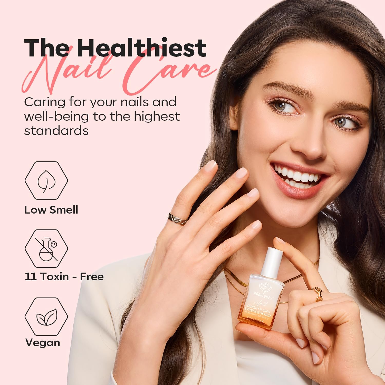 modelones Nail Strengthener, 8-in-One Nail Ridge Filler Base Coat Nail Polish Repair Nail Growth Treatment for Thin and Damaged Nails, Pink Glow, 15ml - Image 9