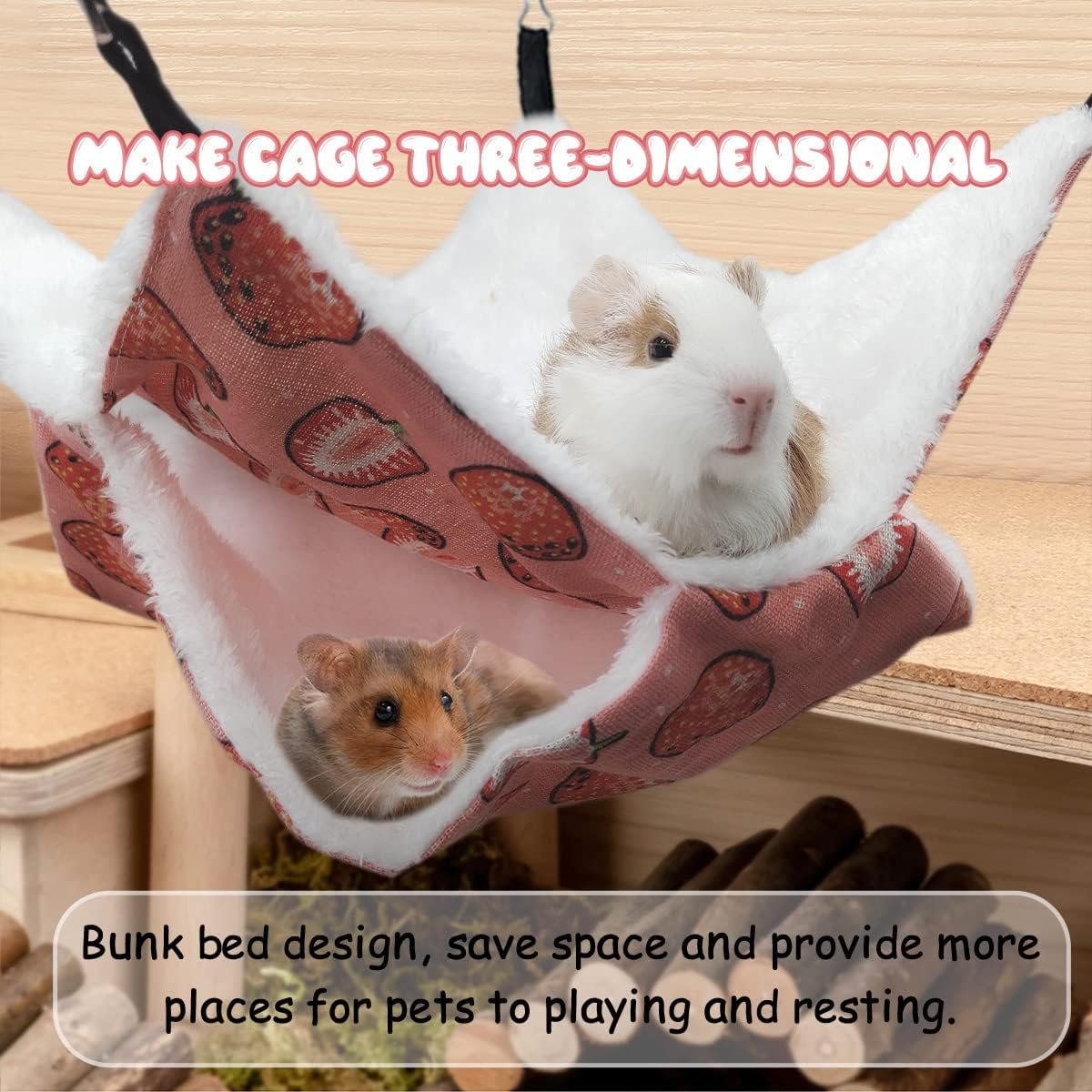 LYART Guinea Pig Rat Ferret Hammock and Warm Bed Small Pet Hideout Tunnel Cave Hanging Bunkbed Hammock Cage Toy for Hamster Sugar Glider Squirrel (3.Hammock & Tunnel) - Image 6
