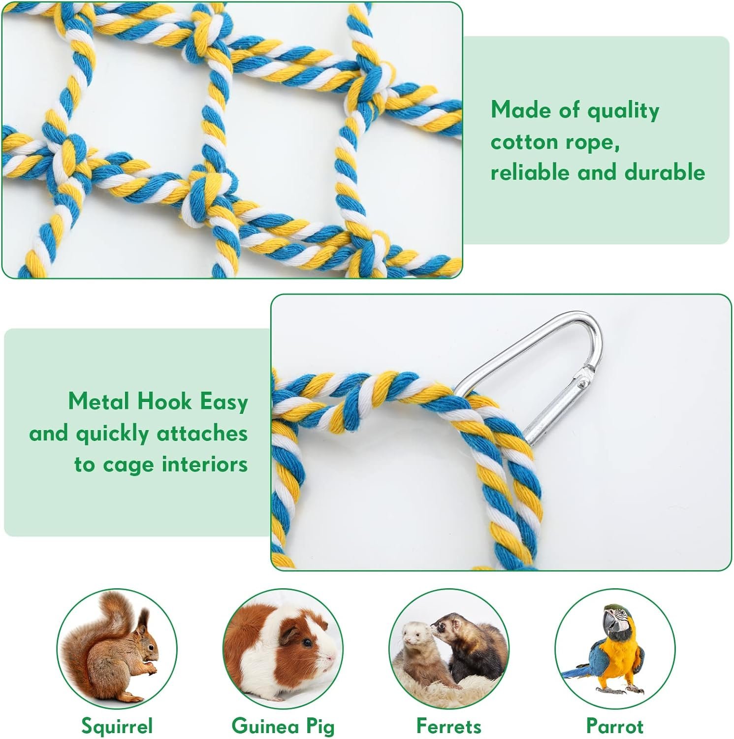 Berlune 6 Pcs Rat Ropes for Cage Rat Cage Accessories Climbing 12.6 x 9.84 Inch Bird Rope Rat Toys for Pet Hammock Hamster Cotton Rope Bridge Bird Ladder for Small Animal Habitat Rat Play - Image 4