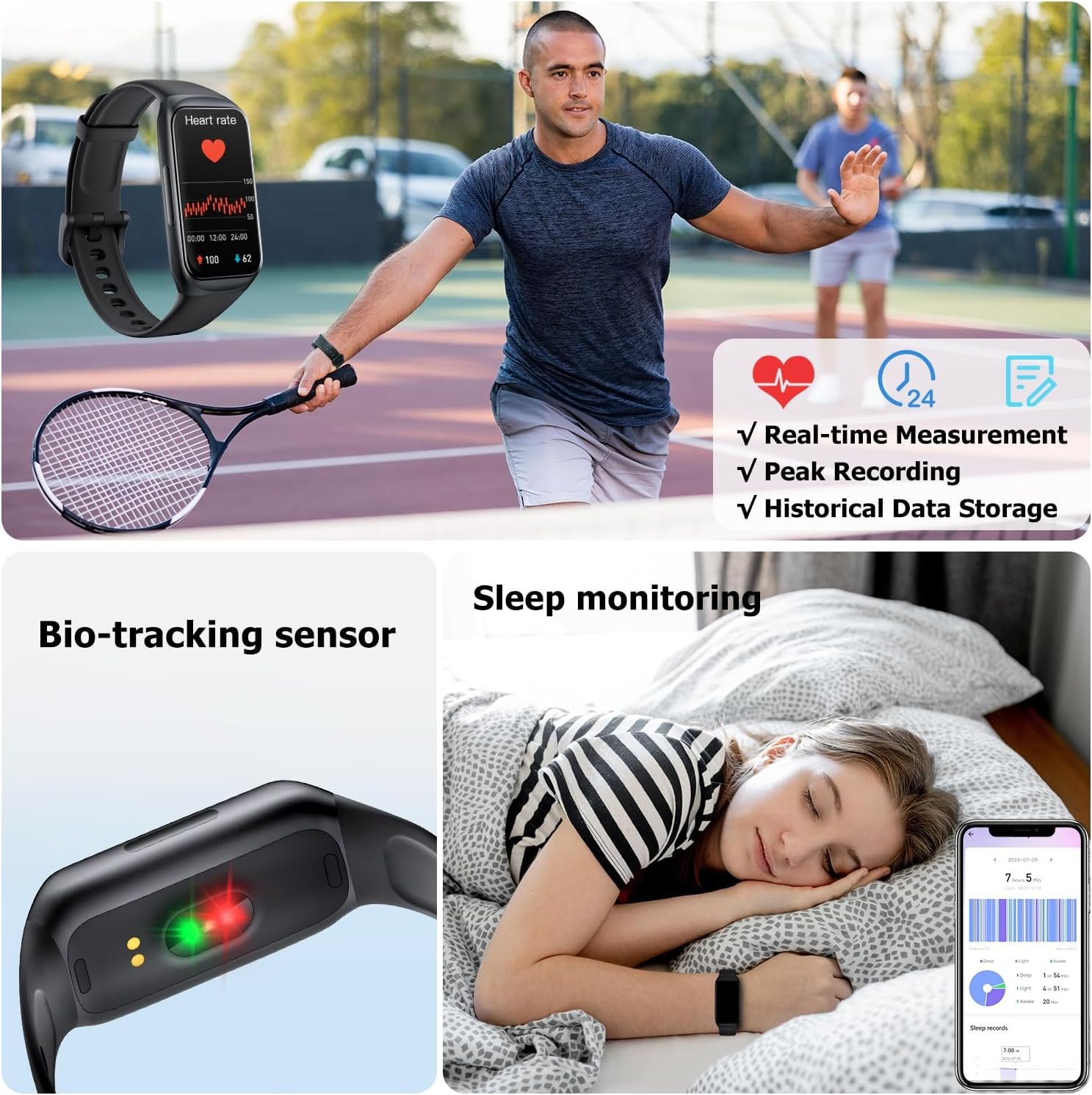 ENGERWALL 1.47" Health Fitness Tracker Smart Watch with 24/7 Heart Rate, Blood Oxygen Stress Level Sleep Monitor, IP68 Waterproof Activity Tracker and Smartwatch, Pedometer for Women Men Kids (Black) - Image 4
