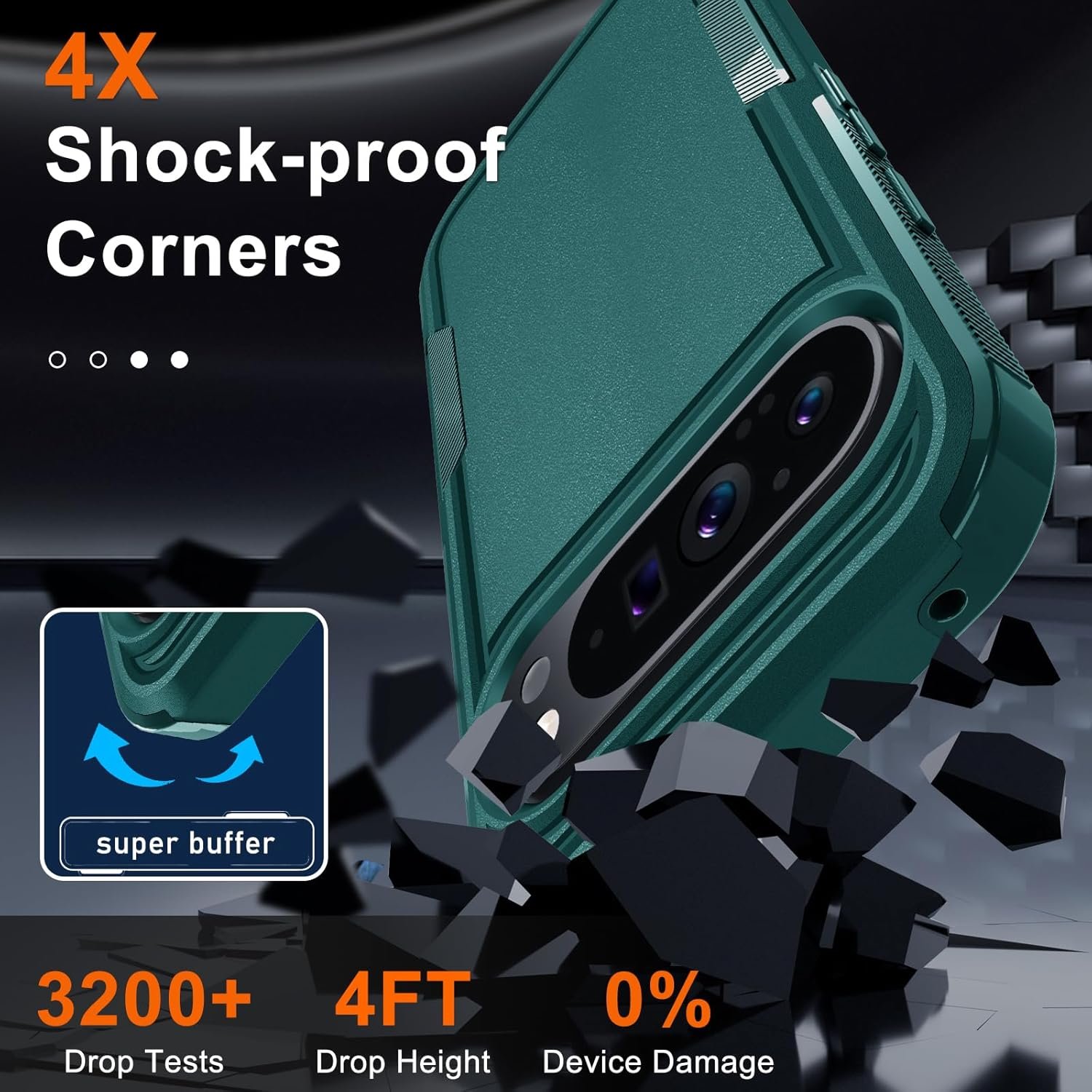 RMOCR Case for Google Pixel 9 Pro XL, Full Body Heavy Duty Rugged Shockproof Protective Phone Cover with Lanyard Strap, Tempered Glass Screen Protector and Camera Lens Cover, Dark Green - Image 5