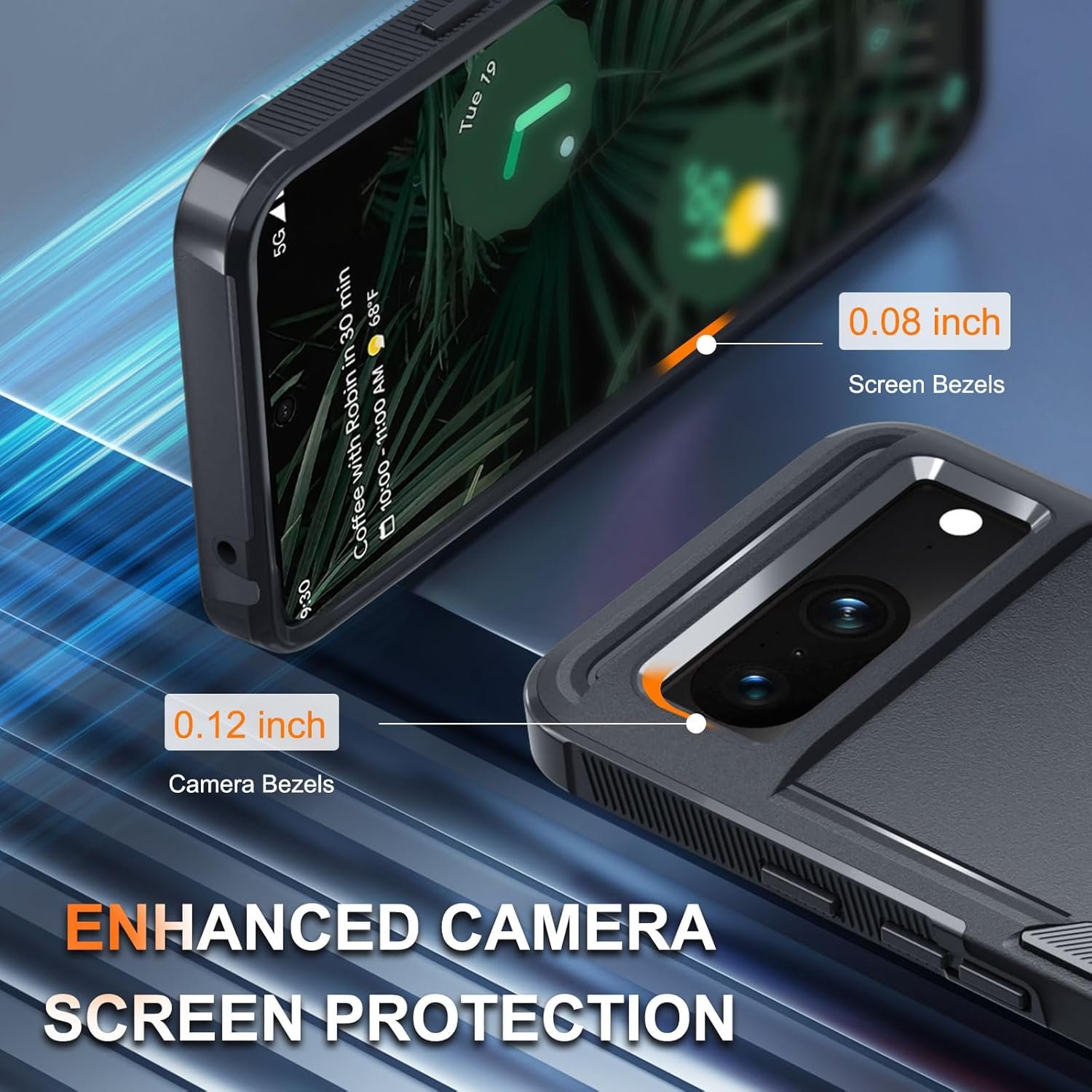 RMOCR Case for Google Pixel 8A, Full Body Heavy Duty Rugged Shockproof Protective Phone Cover with Lanyard Strap, Tempered Glass Screen Protector and Camera Lens Cover, Black Matte - Image 7