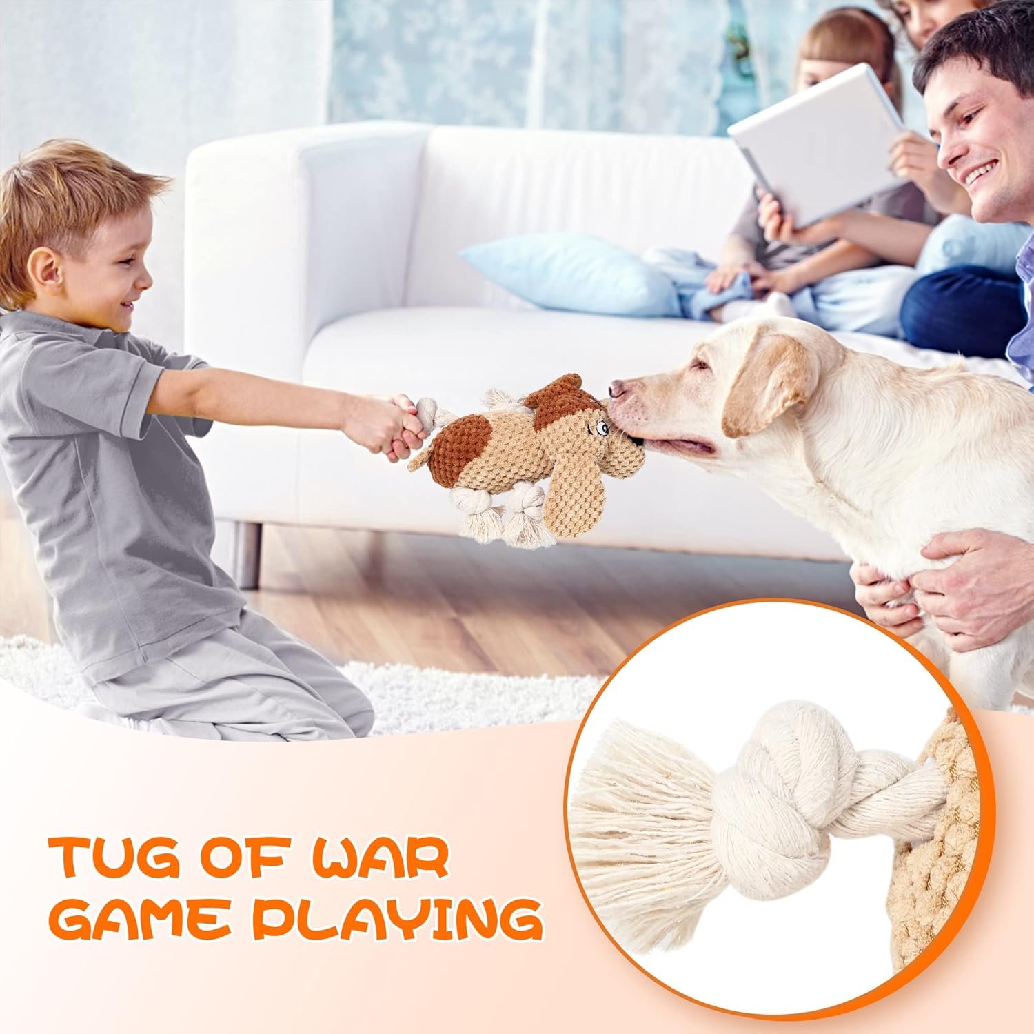 PUHOHUN Squeaky Dog Toys Dog Plush Toy for Large Chewers Dog Toys with Crinkle Paper and Squeaker Tug of War Dog Toys - Image 4