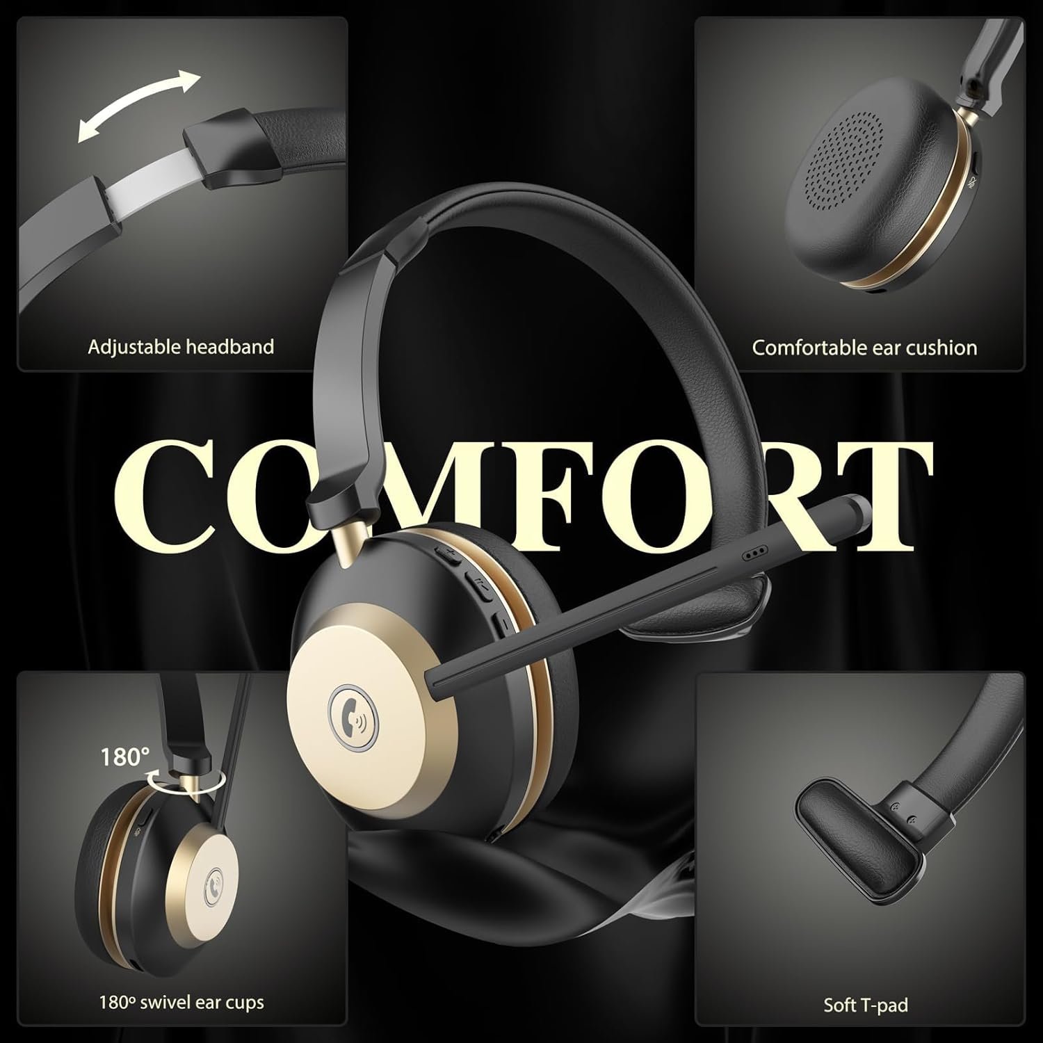 Wireless Headset, QCC V5.3 Bluetooth Headset with Mic Noise Canceling & USB Dongle, 45Hrs Talk Time Headset with Mute, Wireless Headset with Mic for Work /Office/Computer/Laptop/Call Center/Zoom/Teams - Image 7
