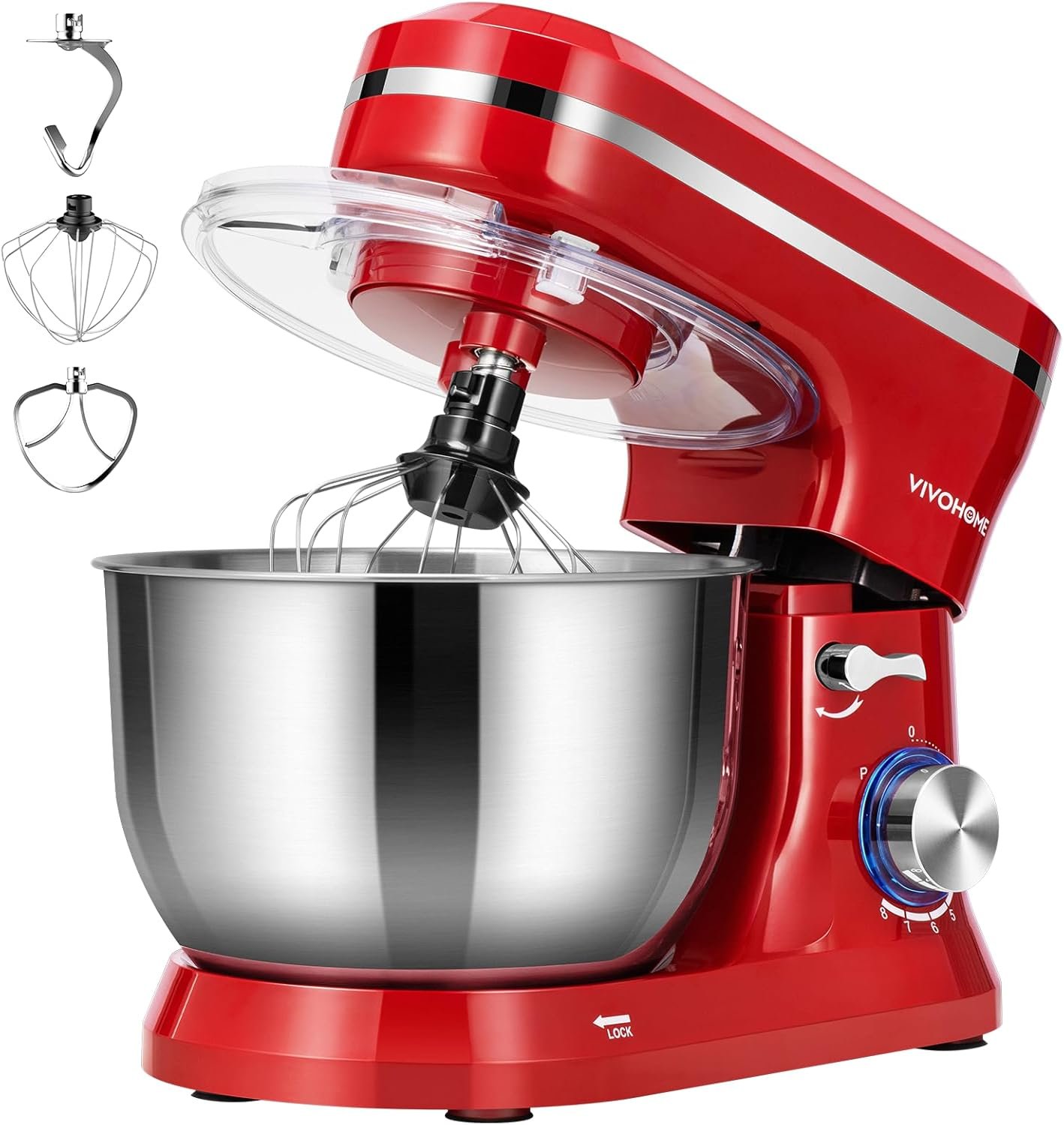 VIVOHOME 4.75 Quart Stand Mixer, 8 Speed Kitchen Electric Food Mixer, Household Stand Mixer for Baking, Cake, Bread with Beater, Dough Hook, Wire Whip and Egg Separator, Red - Image 2