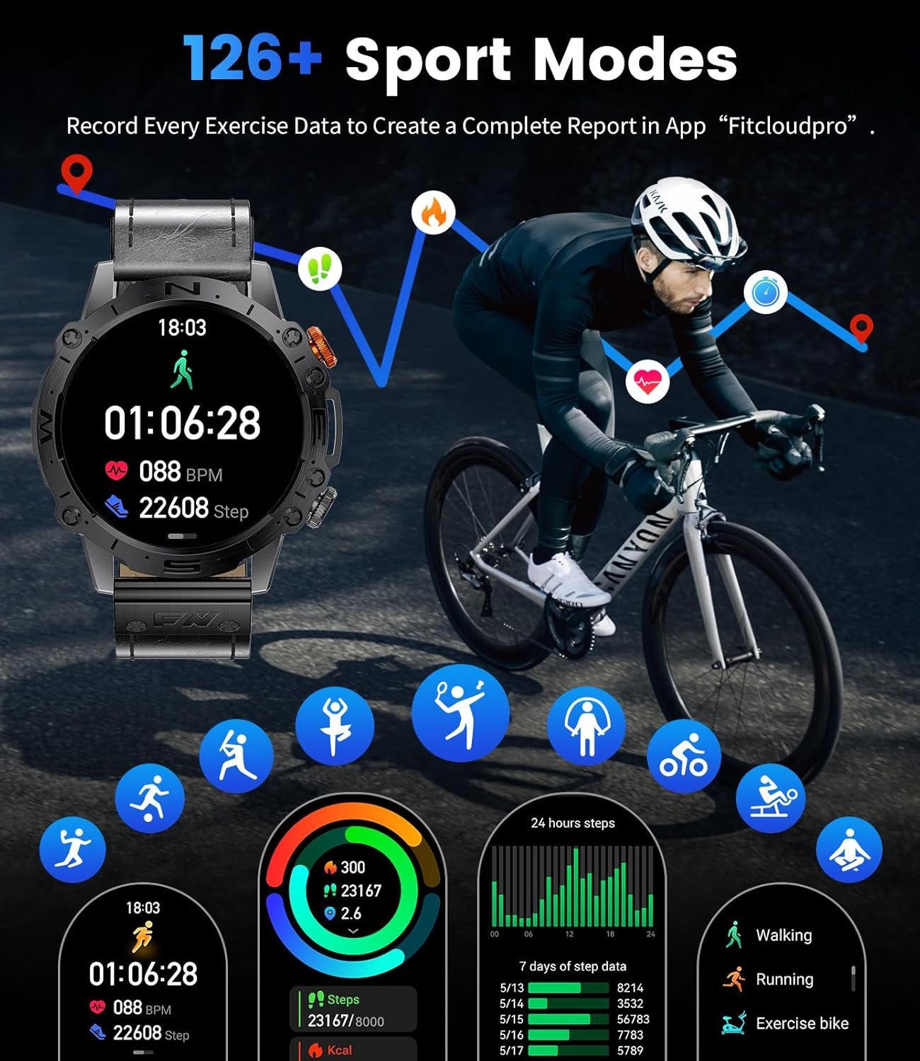 Smart Watches for Men with AI Voice/Bluetooth Call,1.43”AMOLED Always On Display,126+ Sports Modes,60-Day Battery Life,5ATM Waterproof Fitness Tracker with Health Monitor (Leather) - Image 8