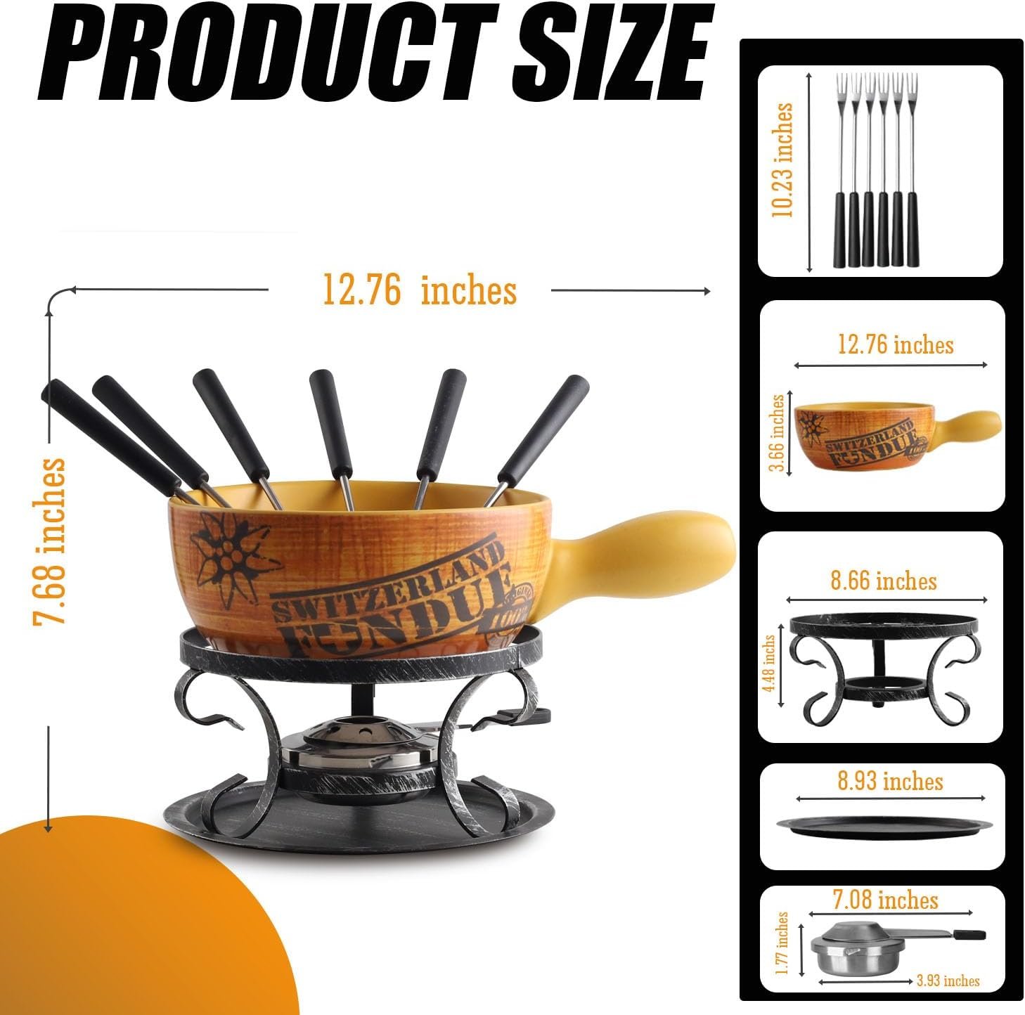 Artestia 2.11-Quart Ceramic Fondue Pot Set for Cheese, Chocolate Melting Pot with 6 Fondue Forks and Swiss Vintage Pattern, Perfect for 6 People, 10 Piece - Image 8