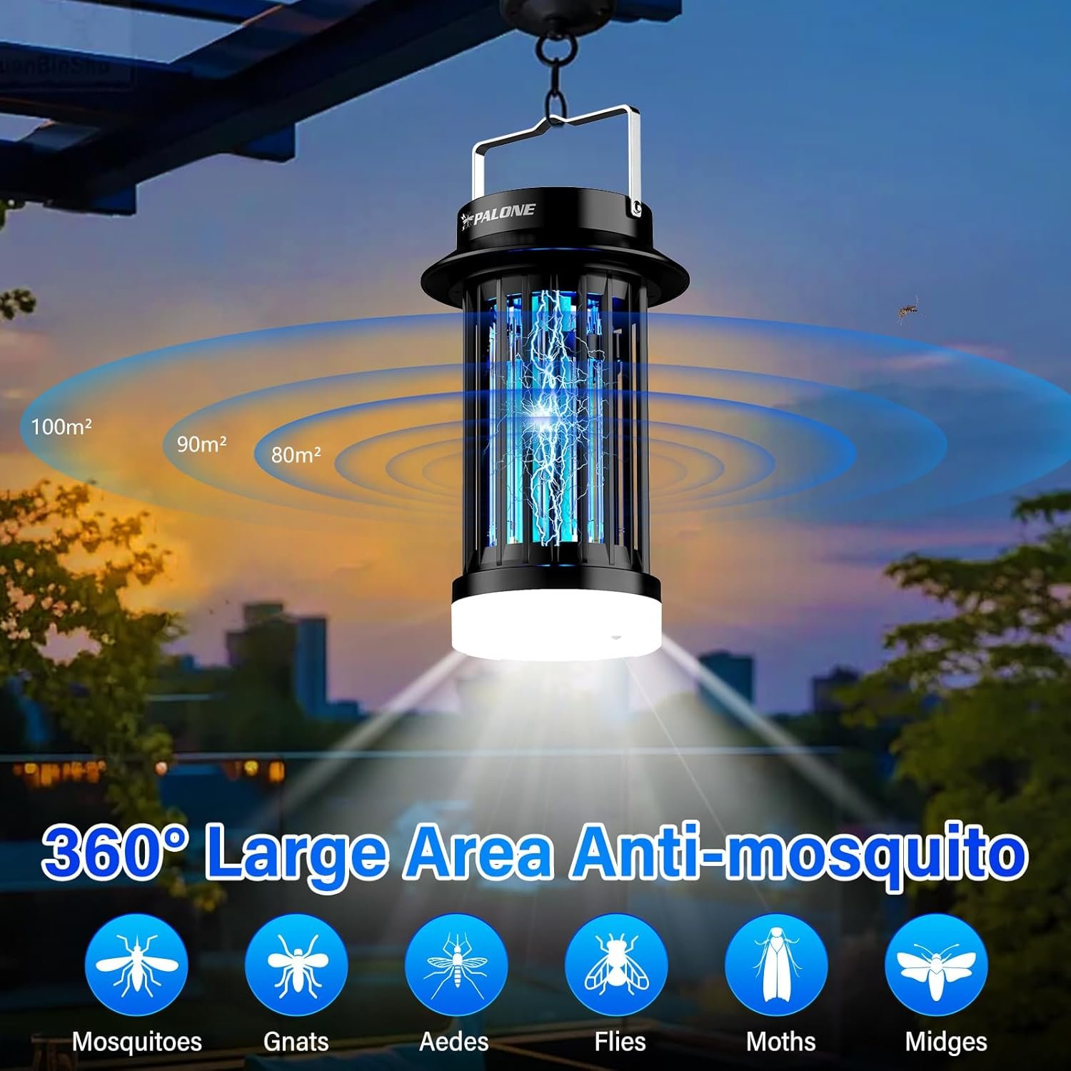 PALONE Bug Zapper for Outdoor Indoor, Mosquito Zapper Rechargeable Fly Killer, Portable Electric Fly Traps, Mosquito Killer, Insect Pest Control with LED Light for Backyard, Patio, Camping, Fishing - Image 4