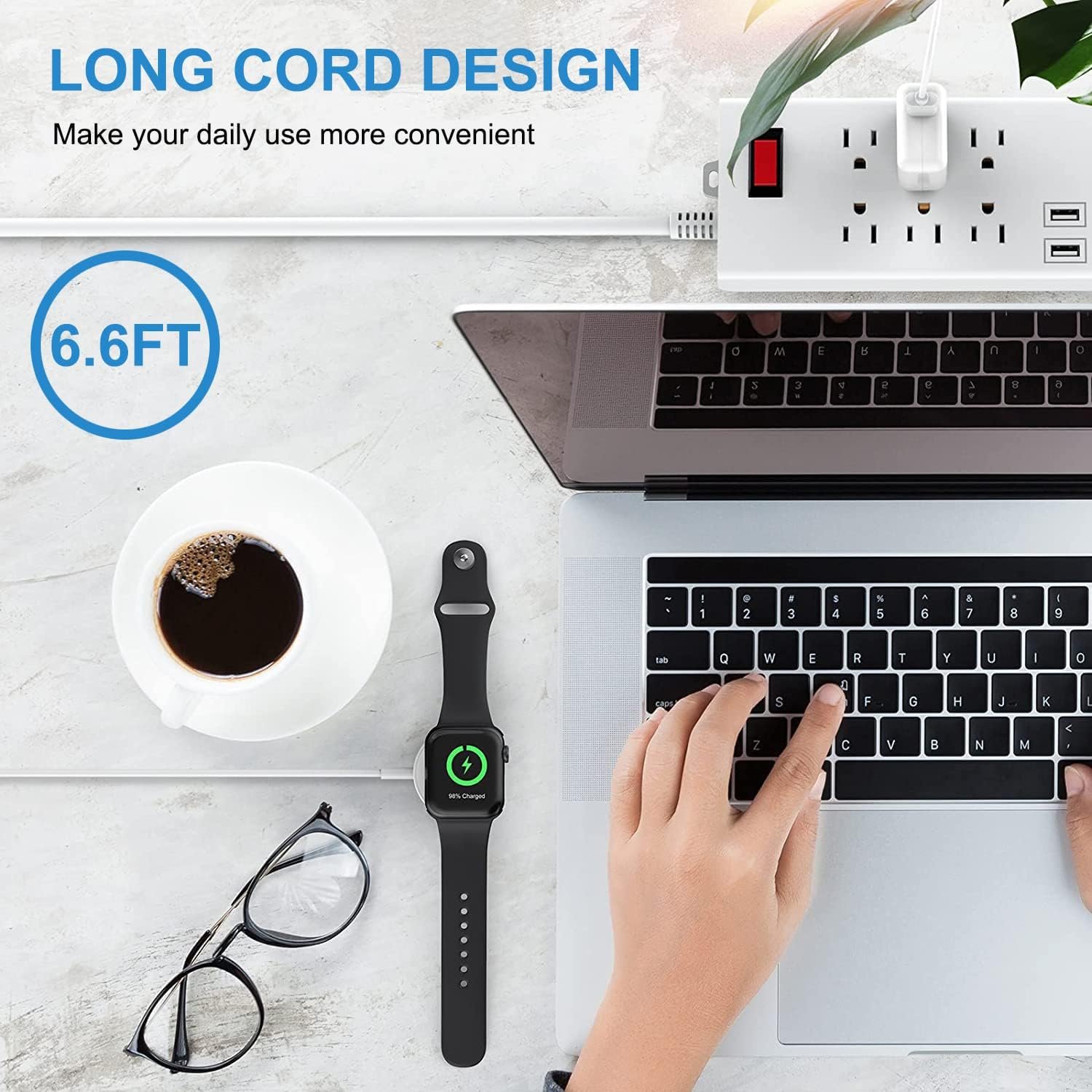 Watch Charger for Apple Watch Charger, Long 6.6FT iWatch Portable Wireless Fast Charging Cable Cord with USB Wall Charger Plug Adapter Block Compatible with Apple Watch Series 9/8/7/SE/6/5/4/3/2/1 - Image 3