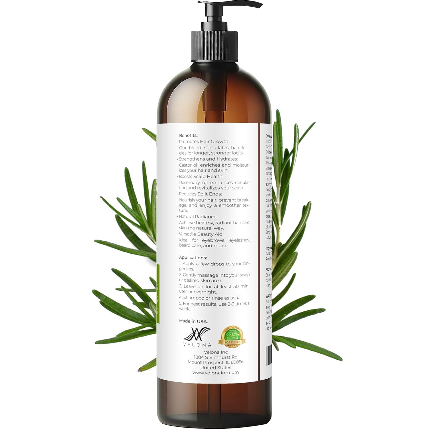 velona Castor Oil with Rosemary Oil - 8 oz | Hair Growth Oil | Hair, Scalp, Eyelashes, Eyebrows | 100% Natural and Pure - Image 6