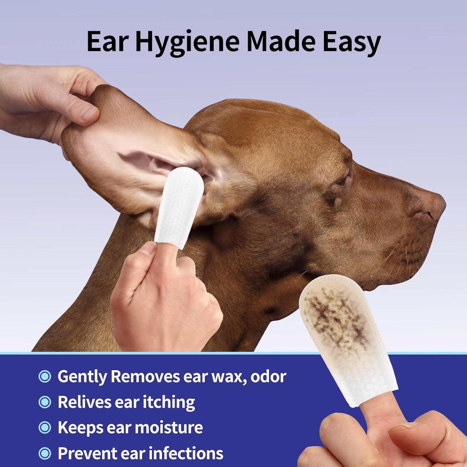 Pet Ear Relief Finger Wipes for Dogs & Cats - Disposable Dog Ear Cleaner Wipes - Remove Wax Dirty and Odor - Relieve Ear Itching and Inflammation - Safe Natural Ingredients - 50 Count - Image 3