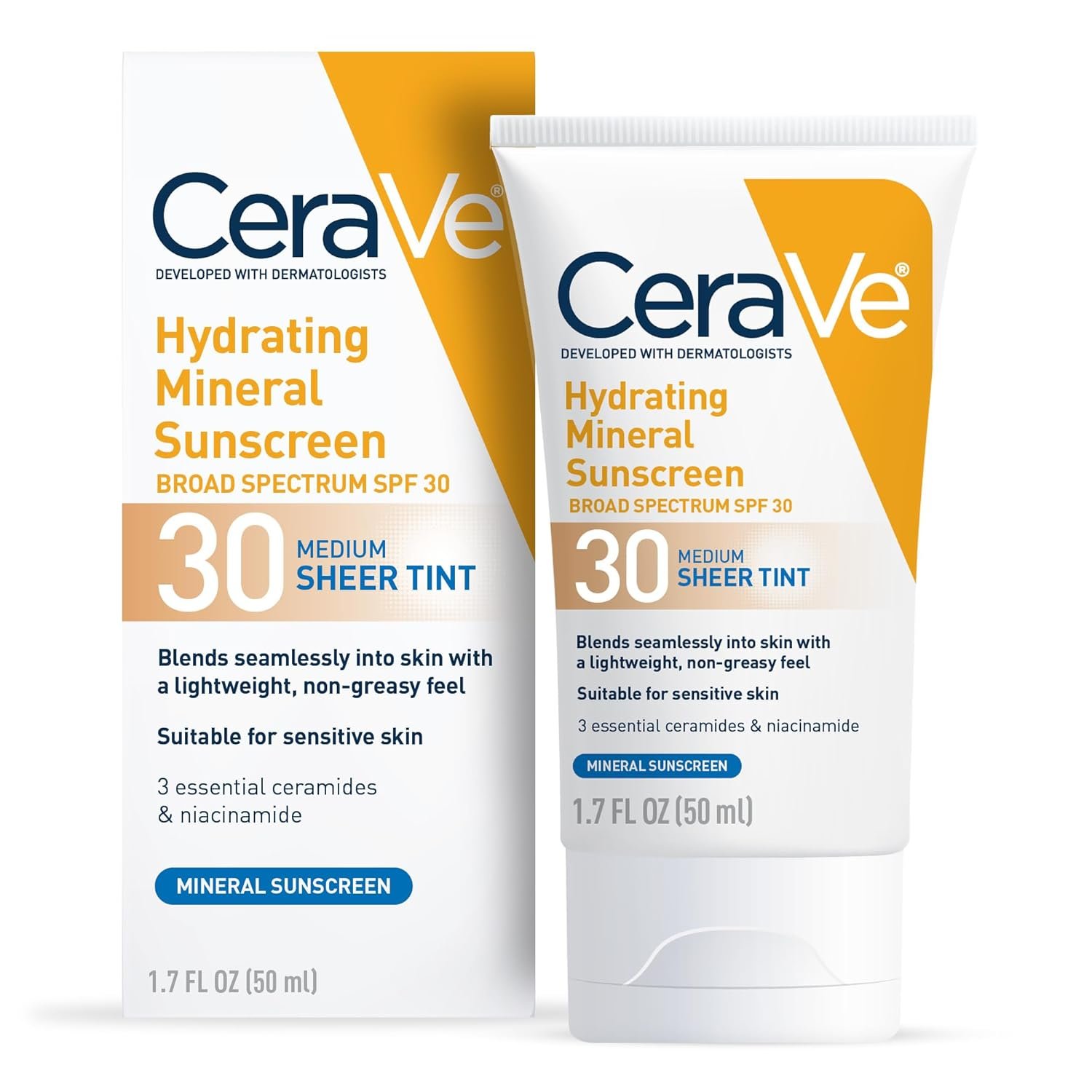 CeraVe Hydrating Mineral Sunscreen SPF 30 with Sheer Tint | Tinted Mineral Sunscreen with Zinc Oxide & Titanium Dioxide | Blends Seamlessly For Healthy Glow | Medium, 1.7 Fluid Ounce - Image 3