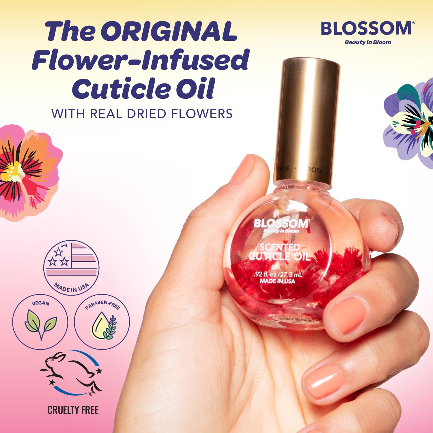 Blossom Scented Cuticle Oil, Infused with Real Flowers, Hydrating, Moisturizing, Strengthening, Made in USA, 0.5 fl. oz, Hibiscus - Image 4