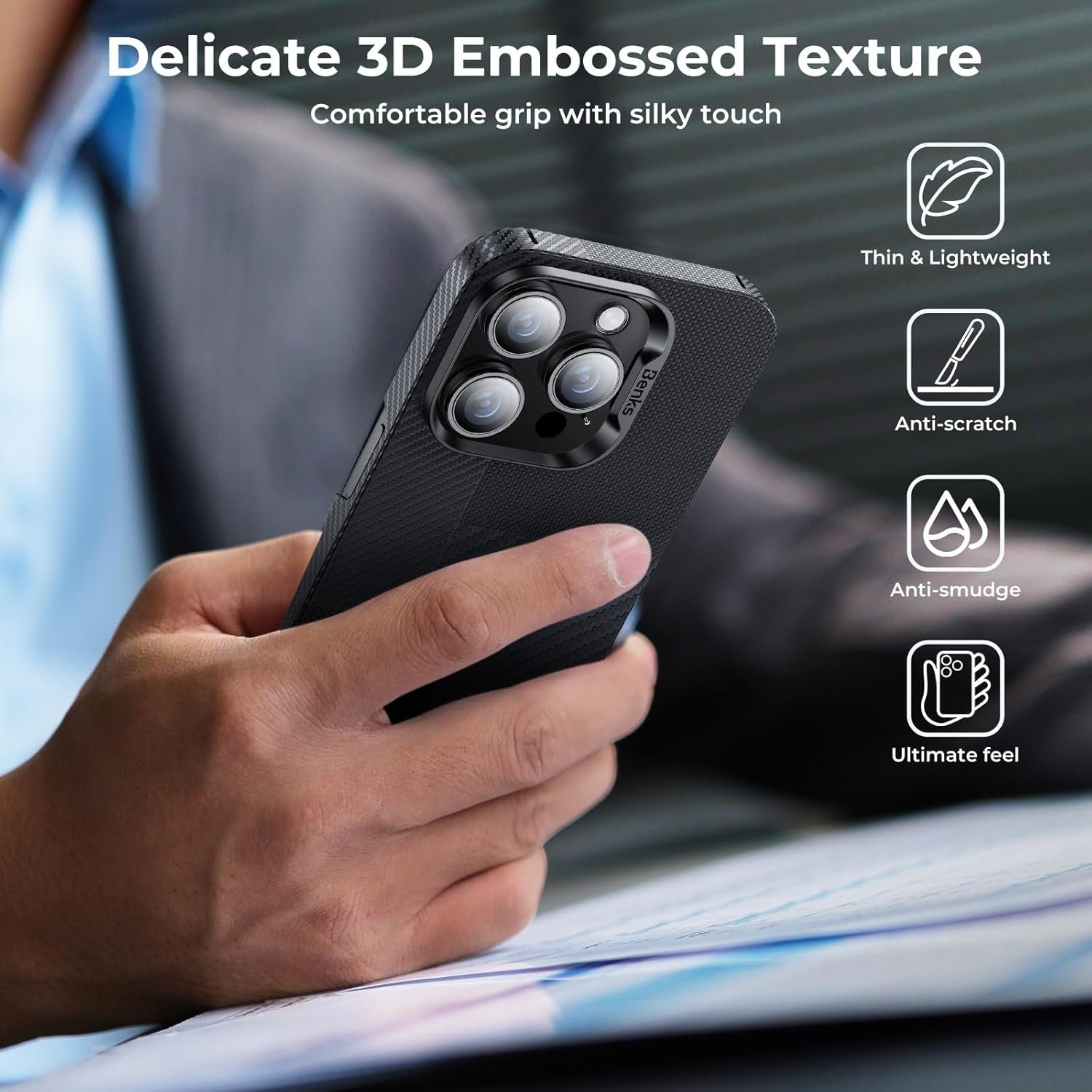 BENKS Montage Case for iPhone 15 Pro Max 6.7'' Compatible with Magsafe, Ultra Slim & Lightweight, Integrated 600D and 1500D Aramid Fiber, Built with Dupont Kevlar, Minimalist Style Protective Cover - Image 7