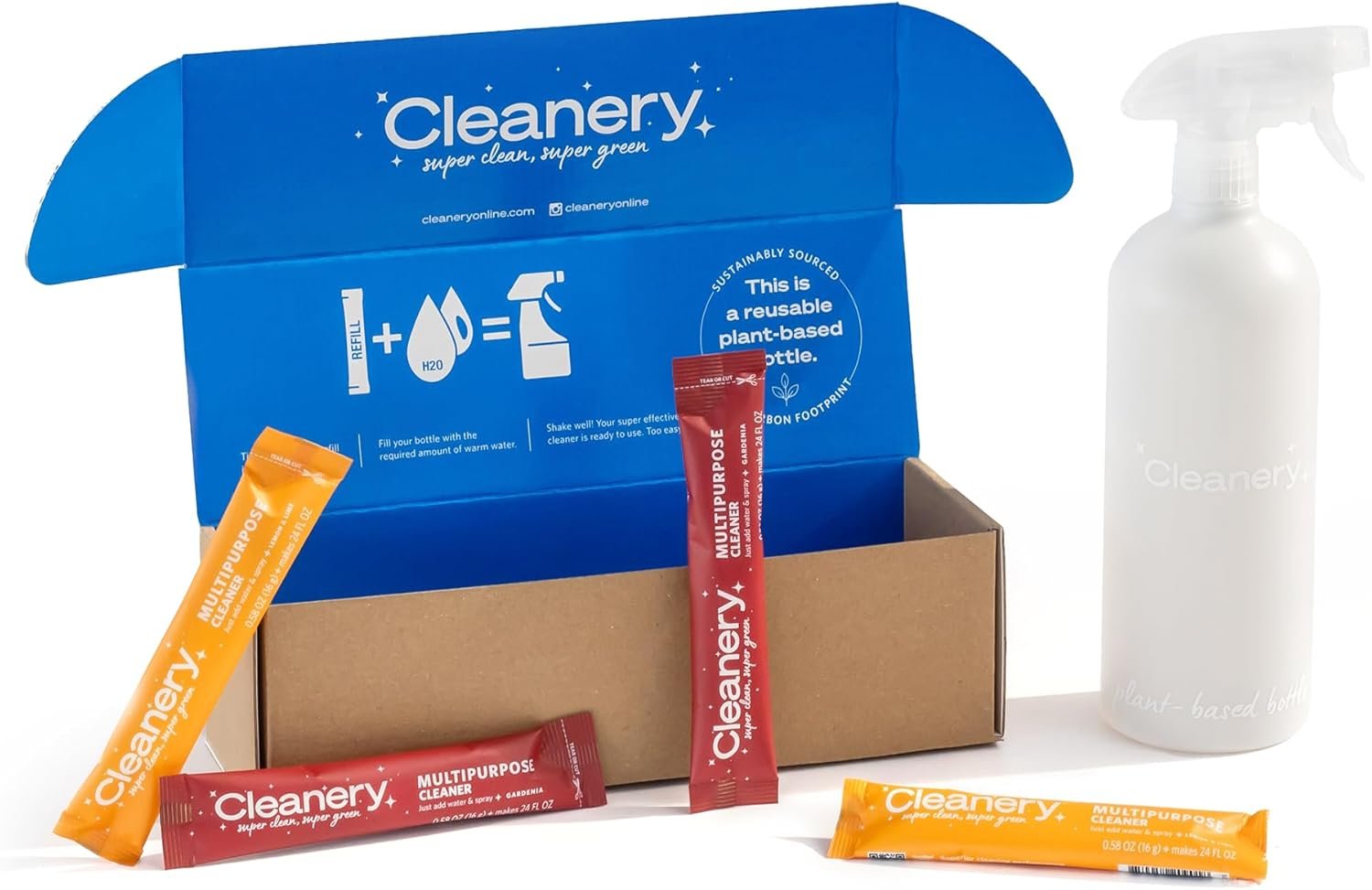 All-Purpose Cleaner Refill Powder Concentrate 4pk & Reusable Plant-Based Bottle (24oz) for Household, Kitchens, Bathrooms, Tiles, Stone, Cruelty Free, Gardenia & Lemon Lime Scents - Image 2