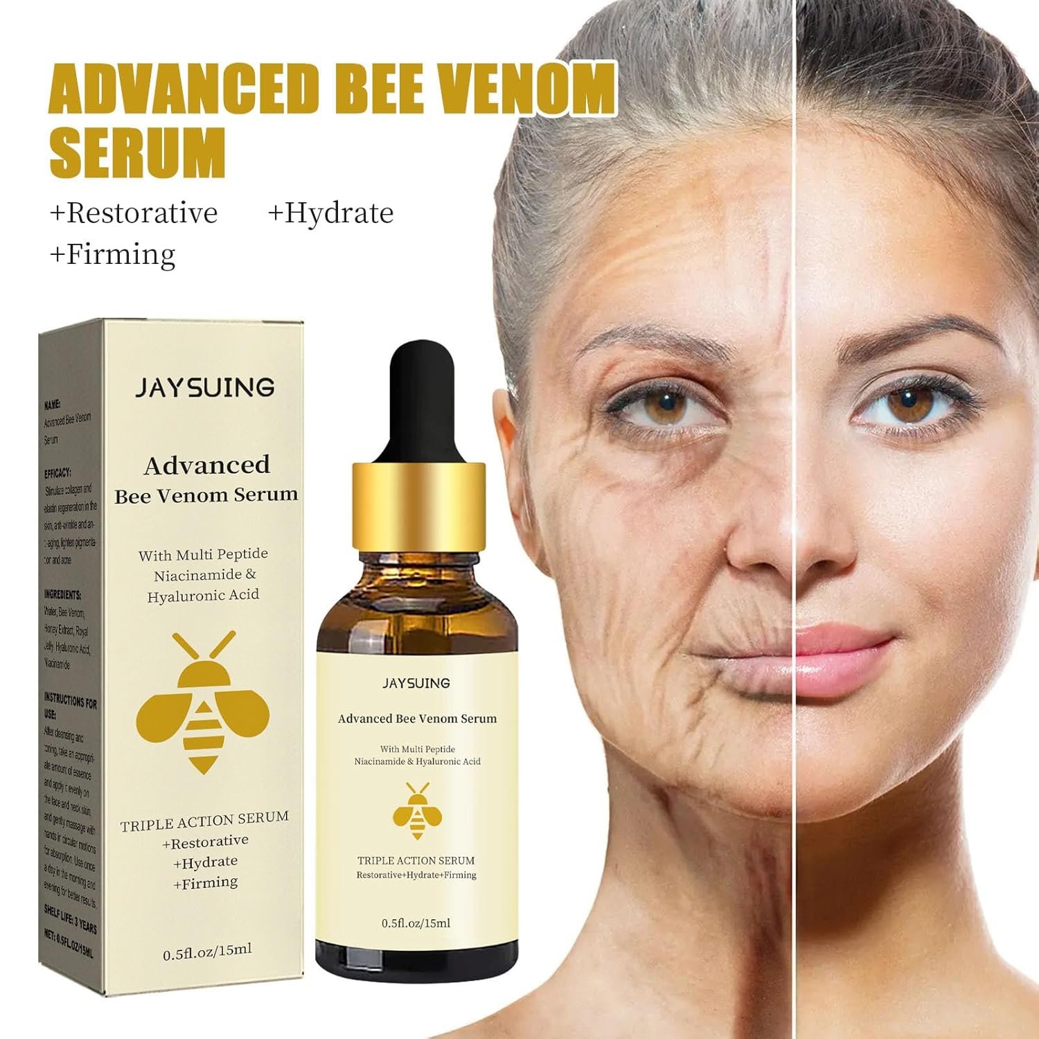 Advenced Bee Venom Anti-Wrinkle Essence Anti-aging Serum With Multi Peptide,Hyaluronic Acid,Triple Action Serum Repair,Moisturize and Firm Face Skin (2 Pack) - Image 4