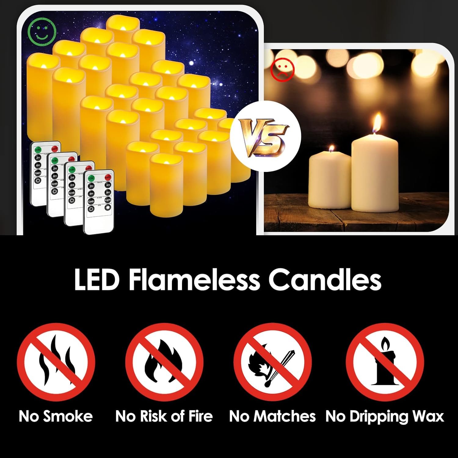 24 Pack Flameless Candles Battery Operated Waterproof Led Candles (D:2.2" X H:3" 4" 5") Candles with 4 Remotes Control for Wedding, Party, Birthday, Outdoor/Indoor Decoration - Image 4