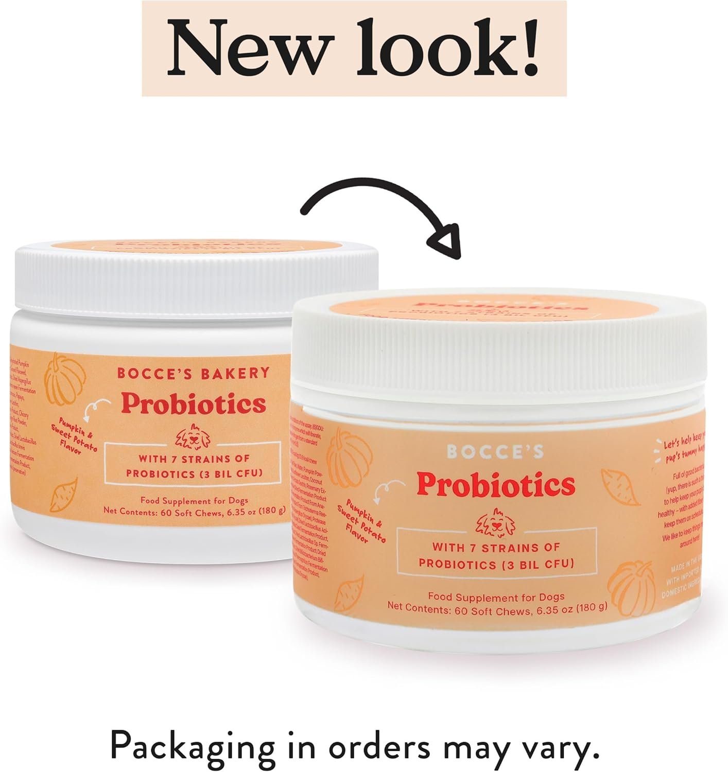 Bocce's Bakery Probiotic Supplement for Dogs, Daily Chews, Made in The USA with with 7 Strains of Probiotics, Supports Digestion, Pumpkin & Sweet Potato, 60 ct, Orange (DG-SP-PRO60) - Image 3
